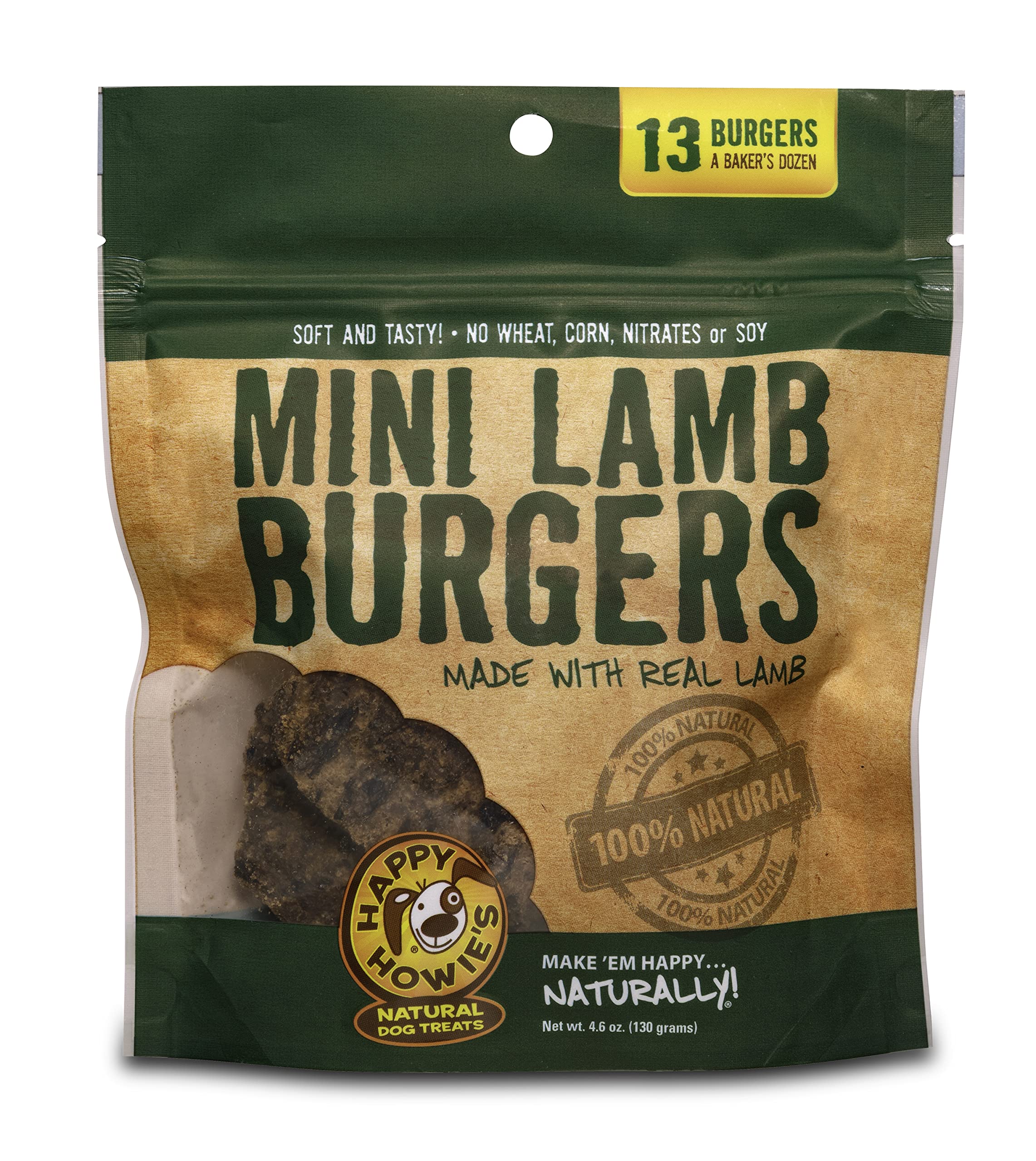 Happy Howies Mini Doggy Burgers - Natural Healthy Dog Treats, Made with Real Lamb, Long Lasting, Chewy, Hormone and Gluten Free