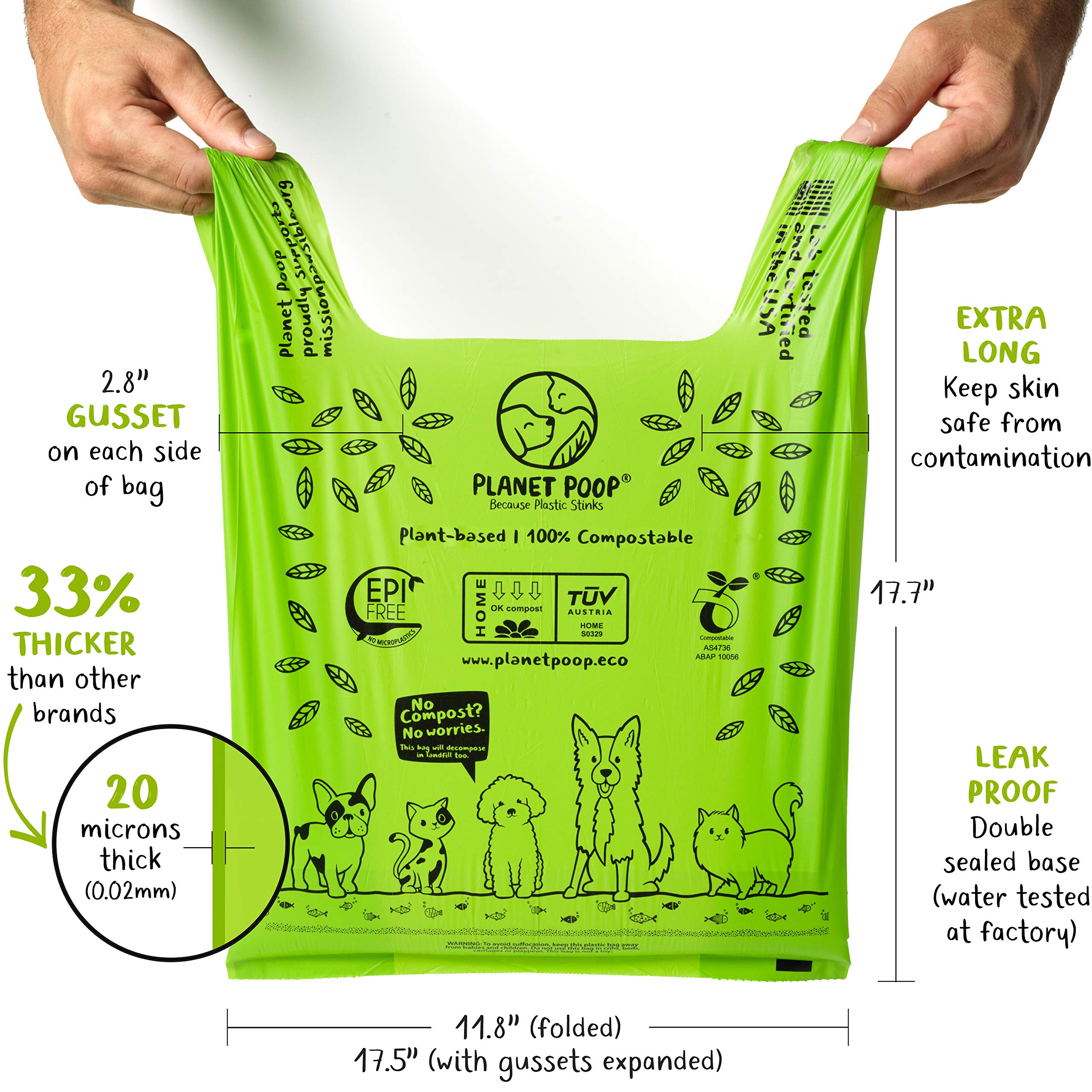 PLANET POOP Home Compostable Dog Poo Bags, 30 Count, XL Size, Green, Biodegradable, Model PP-XL-30, Eco-Friendly Pet Supplies