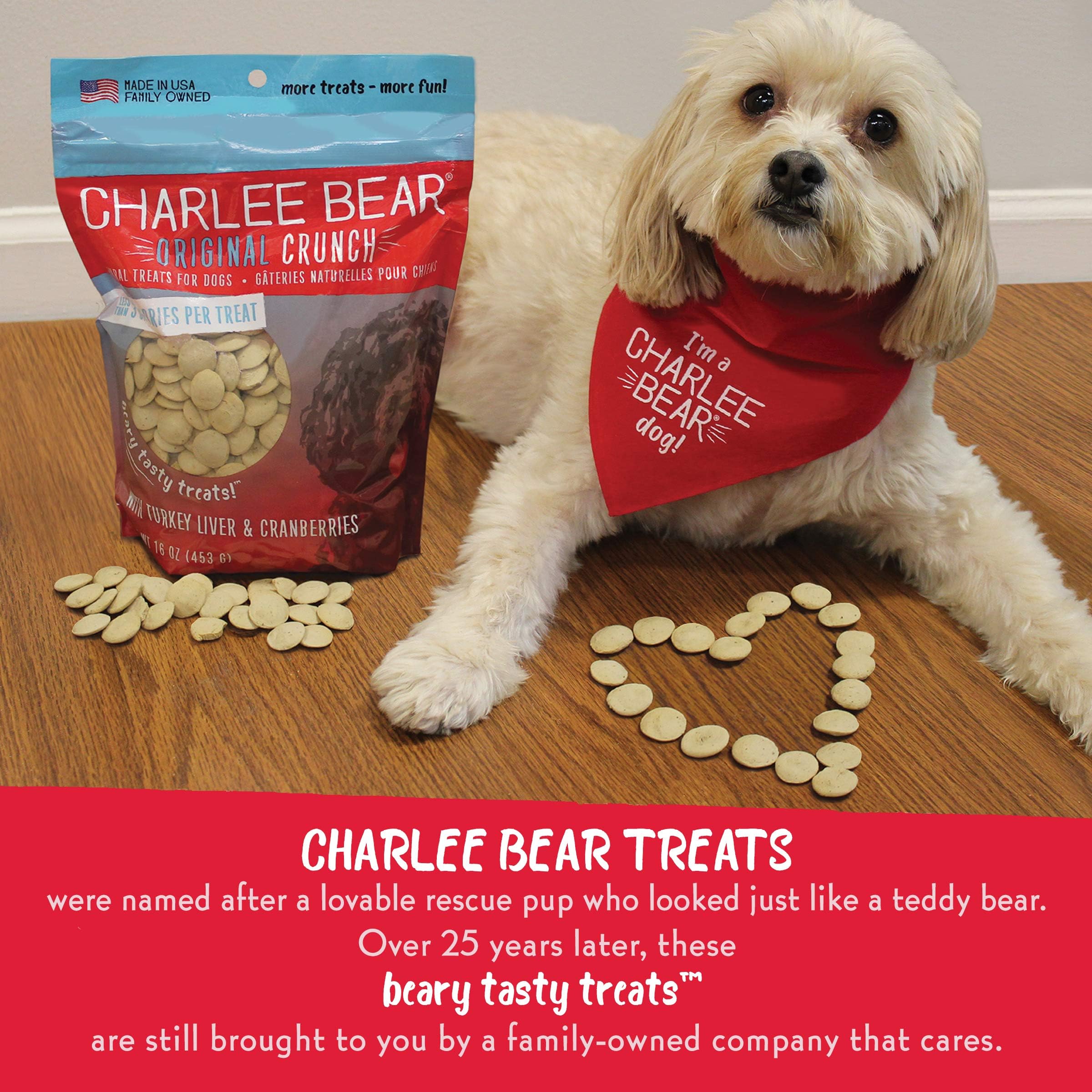 Charlee Bear Dog Treats Variety Pack includes Liver, Egg and Cheese, Chicken and Garden Vegetable, Turkey Liver and Cranberries