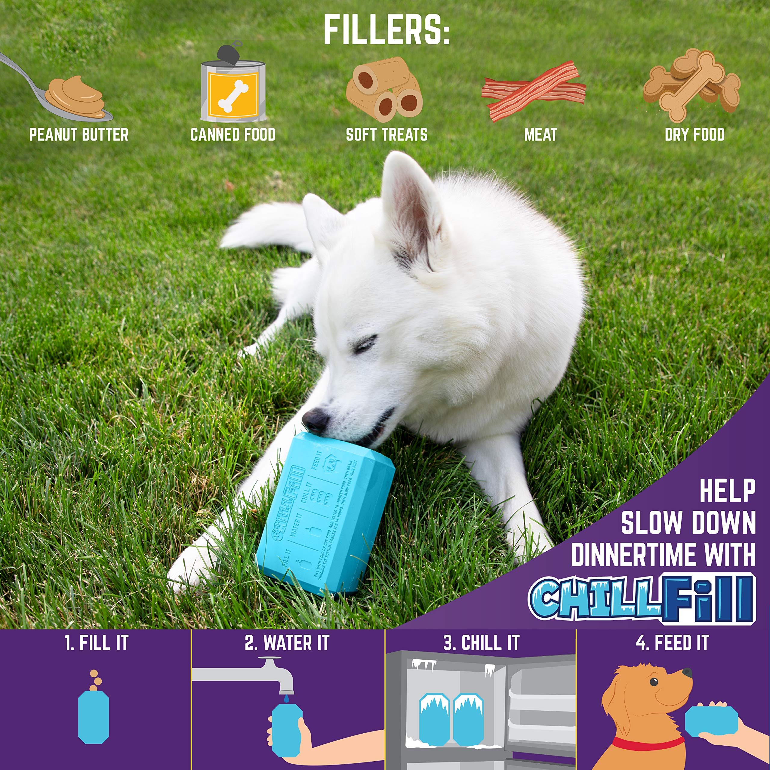 Chew King Premium Dog Toy - XL Durable Rubber Chew, Fillable for Frozen Feeding, Blue