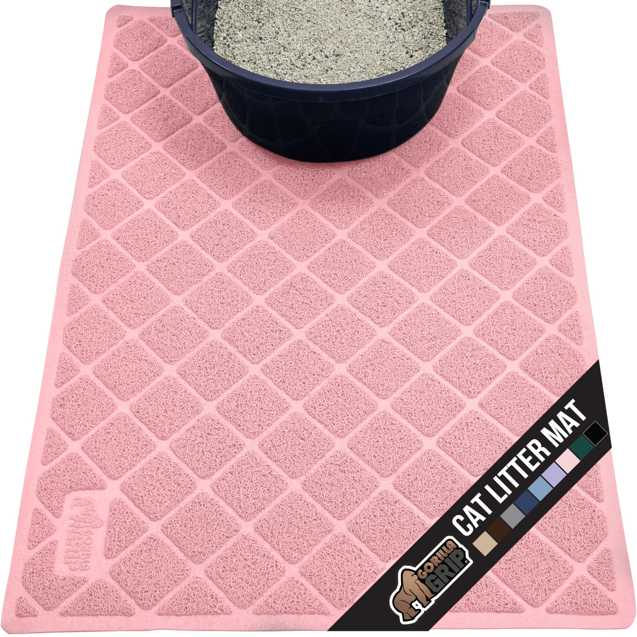 GORILLA GRIP Cat Litter Box Mat, 47x35, Water Resistant, US Designed Kitty Litter Trapping Mats, Easy to Clean, Scatter Control,