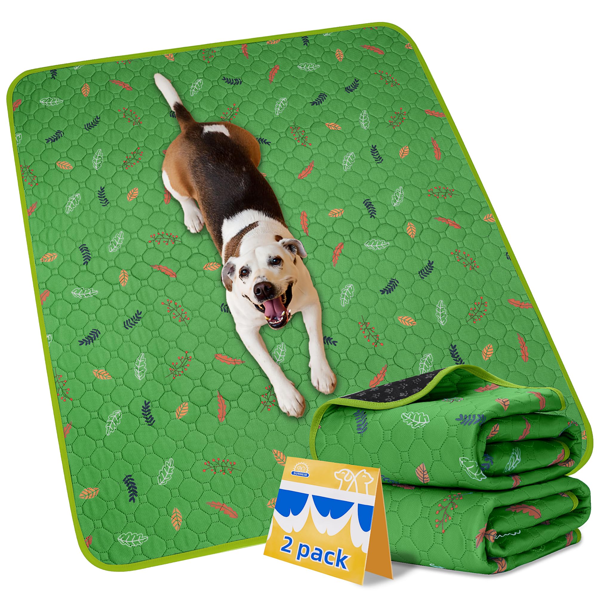 Sunheir 2-Pack Extra Large Reusable Dog Mat For Floor, Dog Playpen, Non-Slip Waterproof Super Absorbent Washable Pee Pads For Do