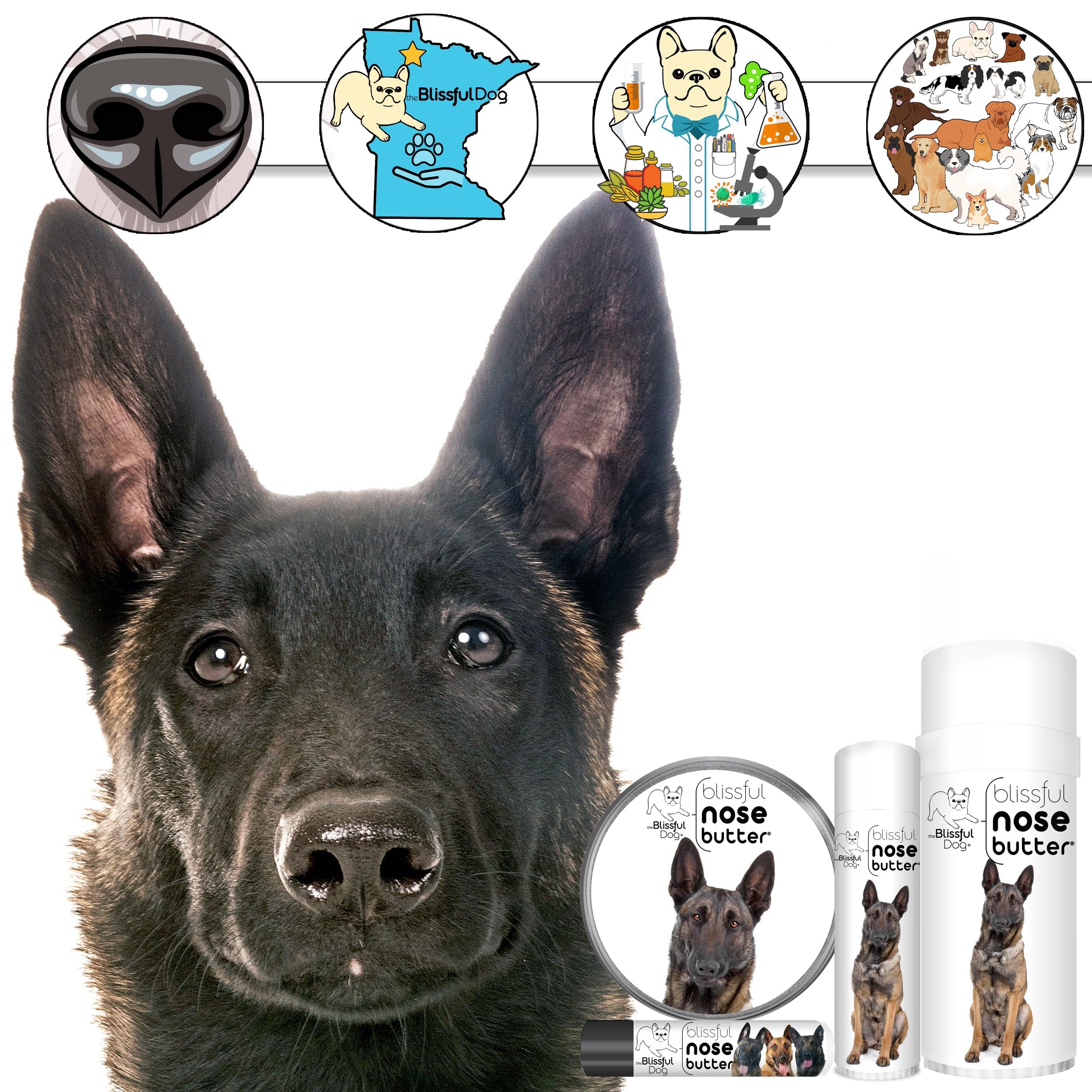 The Blissful Dog Belgian Malinois Unscented Nose Butter - Dog Nose Butter, 4 Ounce