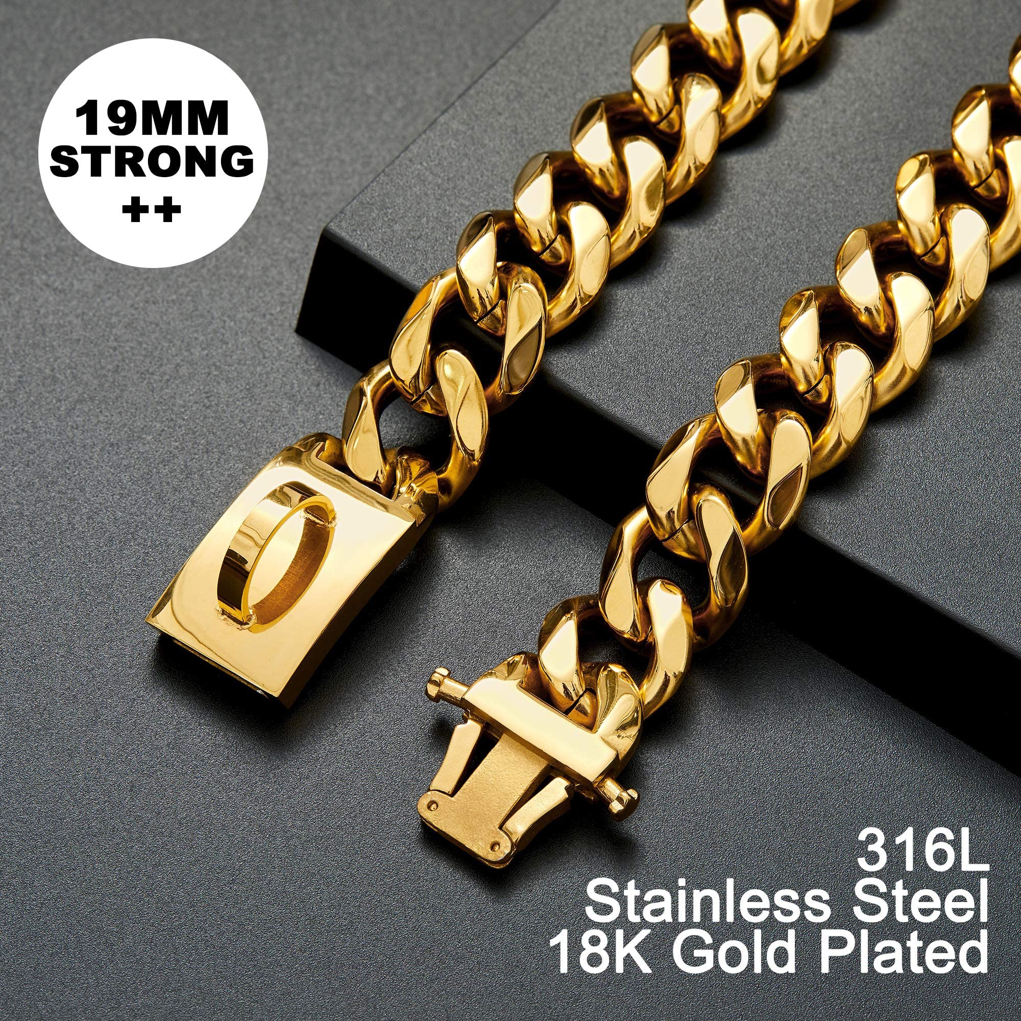 Gold Dog Chain Collar Walking Metal Chain Collar with Design Secure Buckle,18K Cuban Link Strong Heavy Duty Chew Proof for Small