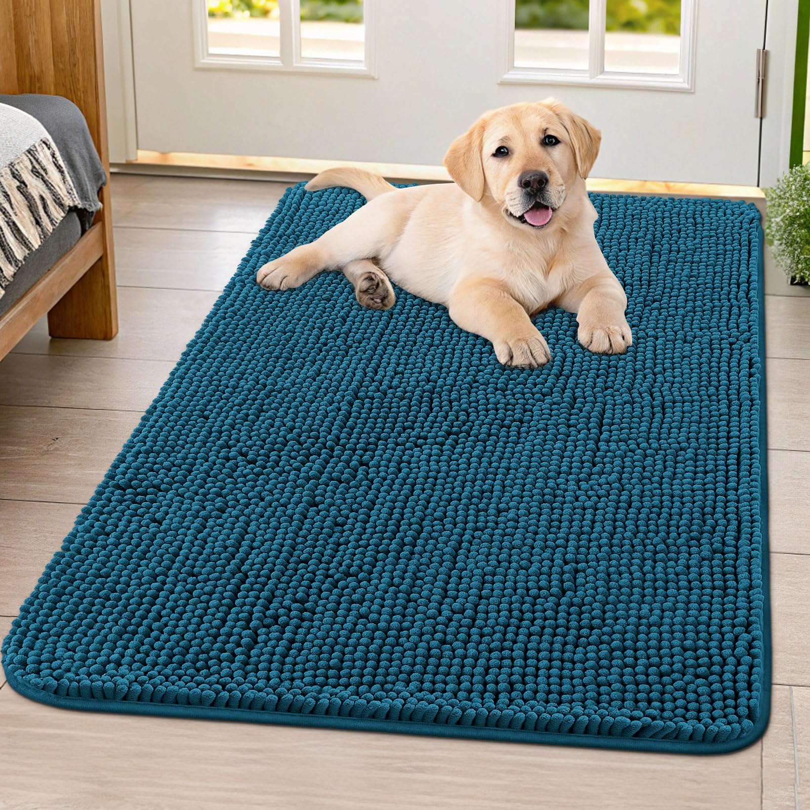 Smiry Dog Door Mat for Muddy Paws 40x32, Absorbs Moisture and Dirt Doormat, Non-Slip Washable Quick Dry Chenille Front Door Mat 