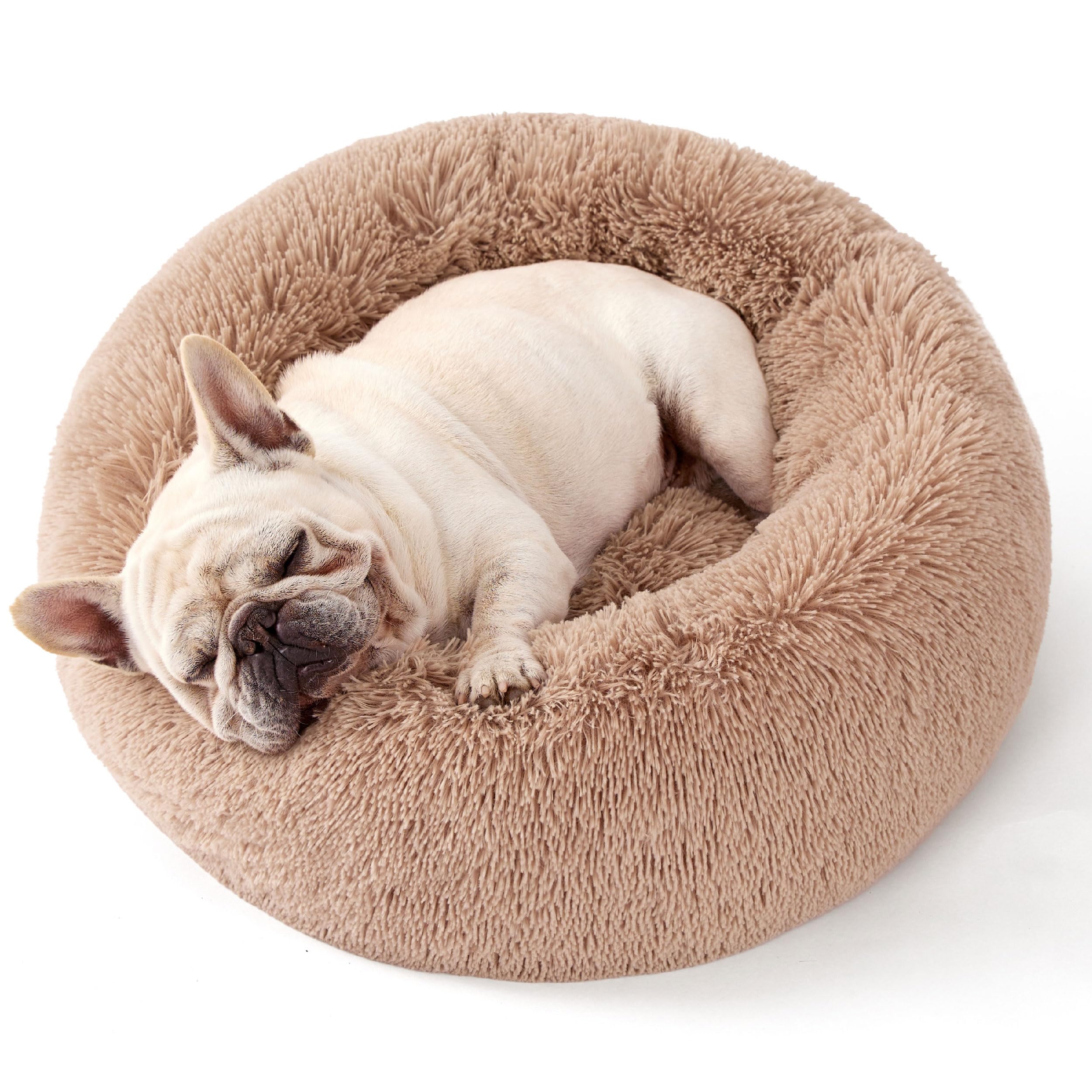 Bedsure Calming Medium Large Size Dogs - Donut Washable Large Pet Bed, 33 Inches Anti-Slip Round Fluffy Plush Faux Fur Dog Bed, 