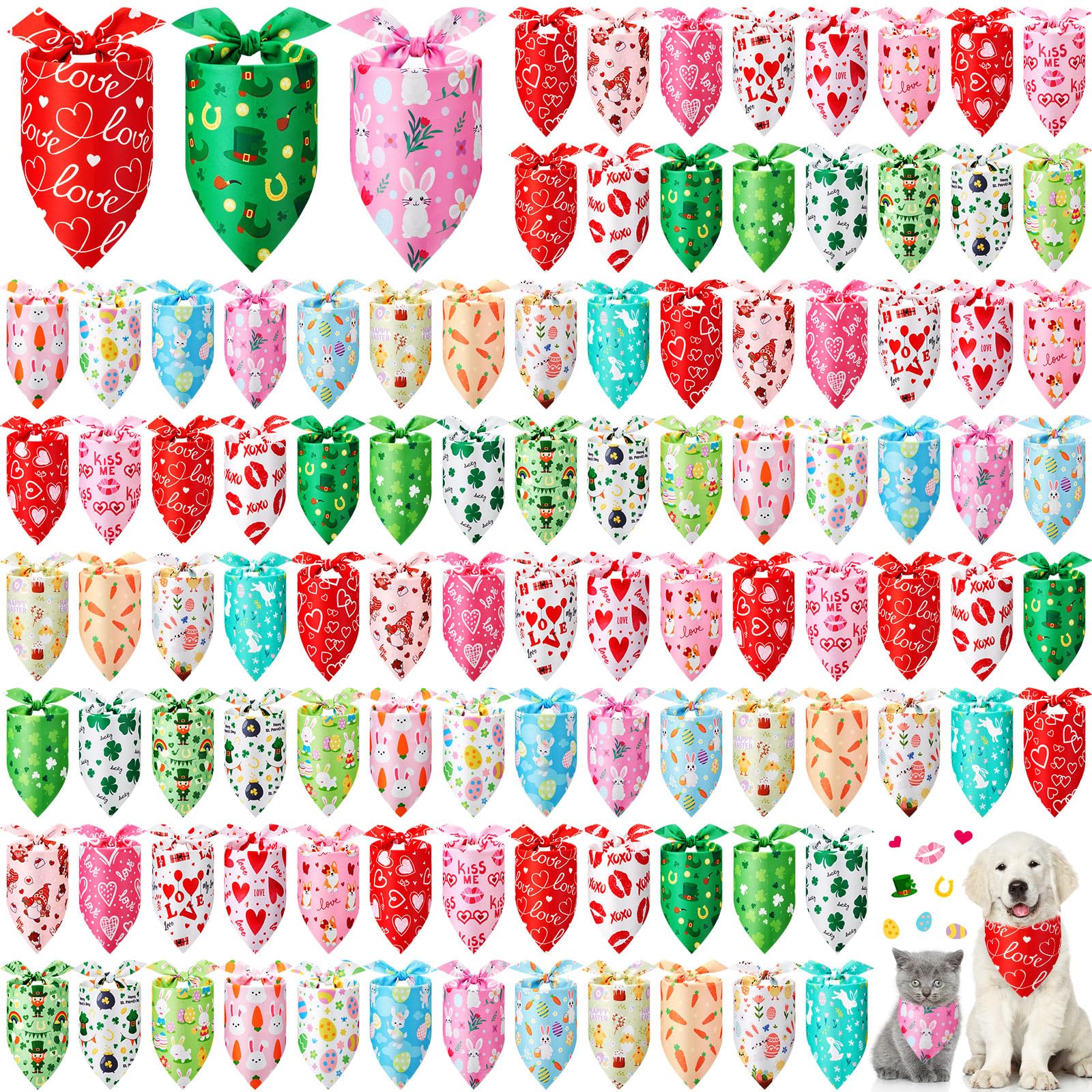 Jeere 100 Pieces Easter Dog Bandanas Bulk Holiday Bandanas For Pet Triangle Scarf Puppy Dog Kerchief Bibs For Small Medium Pet F