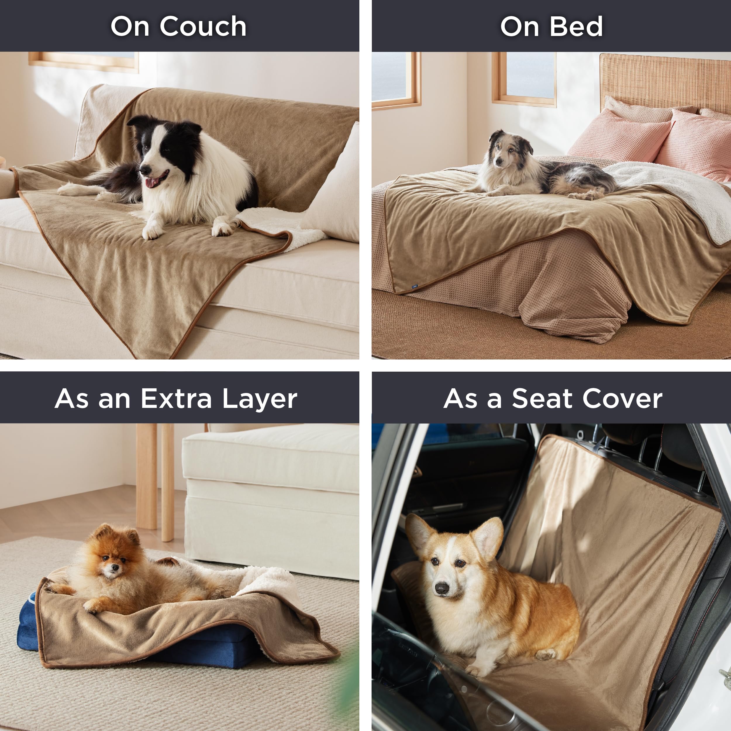 Bedsure King Size Waterproof Sherpa Fleece Blanket - Soft Plush Reversible Pet Blanket for Large Dogs, 108x86, Camel