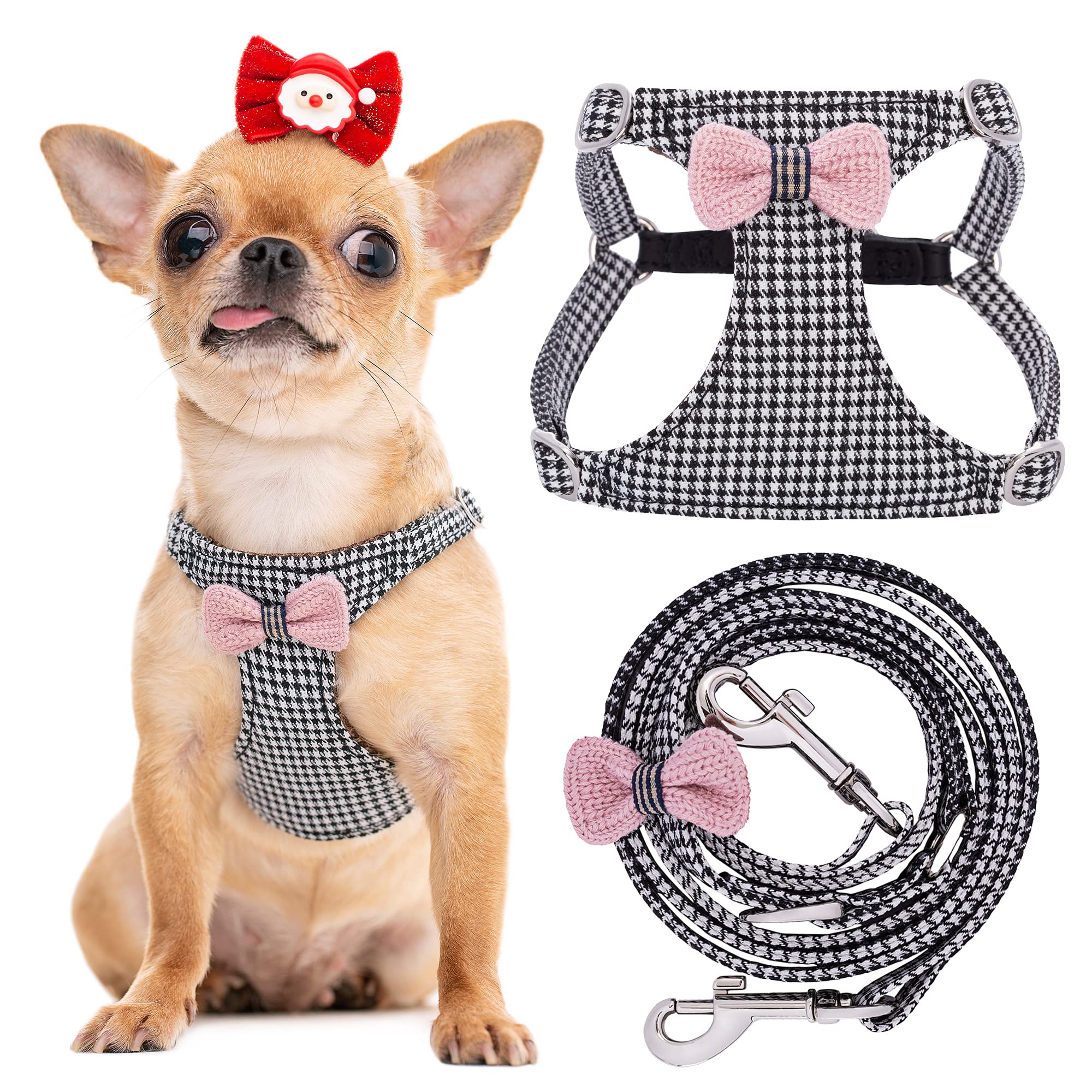 No Pull Xs Dog Harness With Multifunction Dog Leash,Soft Adjustable No Choke Escape Proof Pet Harness Vest,Knitted Black-White,X