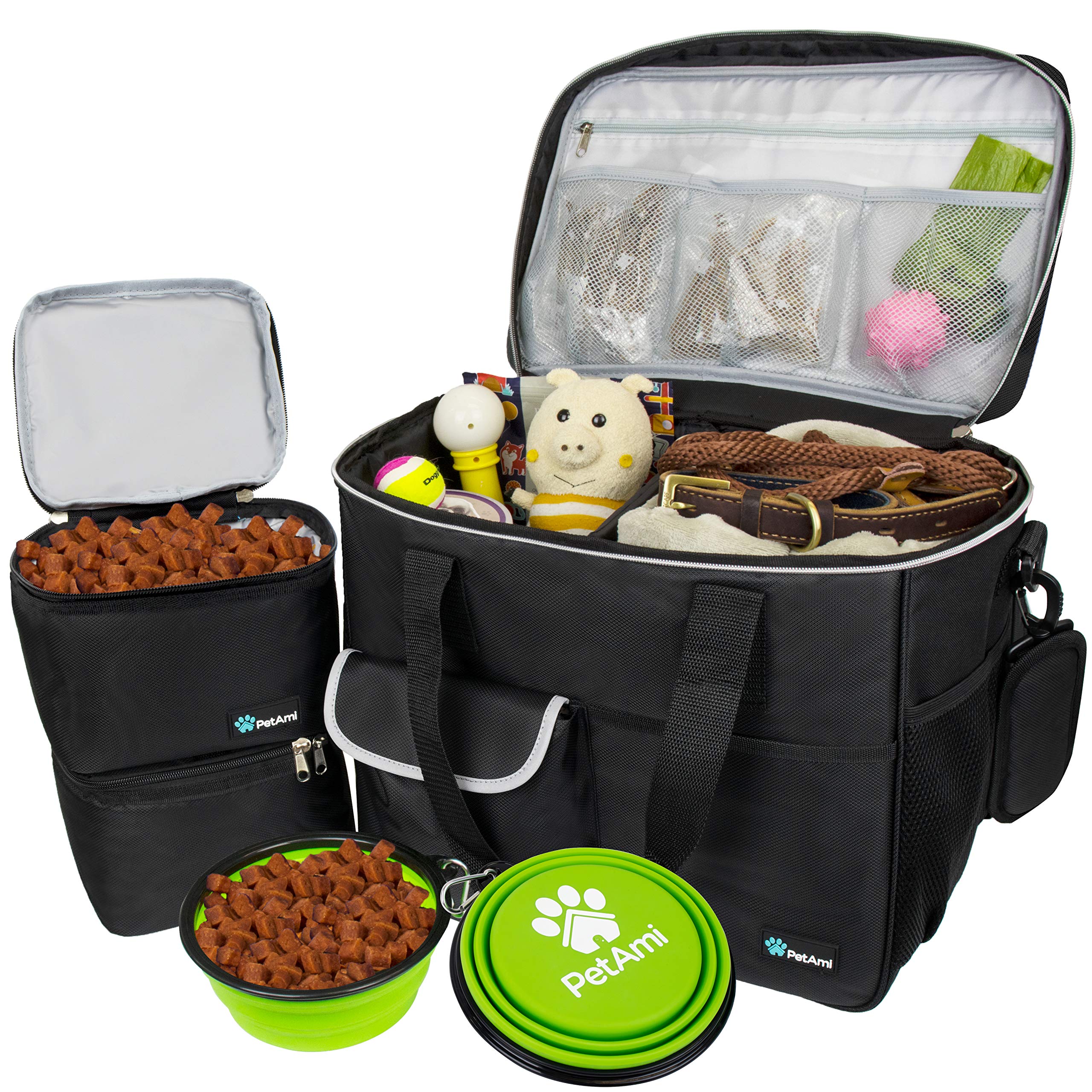 PetAmi Dog Travel Bag | Airline Approved Tote Organizer with Multi-Function Pockets, Food Container Bag and Collapsible Bowl | P