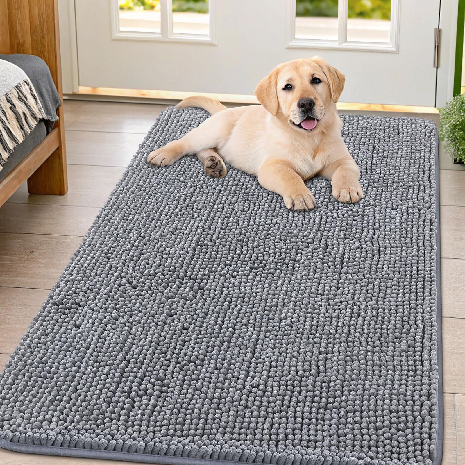 Smiry Dog Door Mat for Muddy Paws 54x32, Absorbs Moisture and Dirt Doormat, Non-Slip Washable Quick Dry Chenille Front Door Mat 