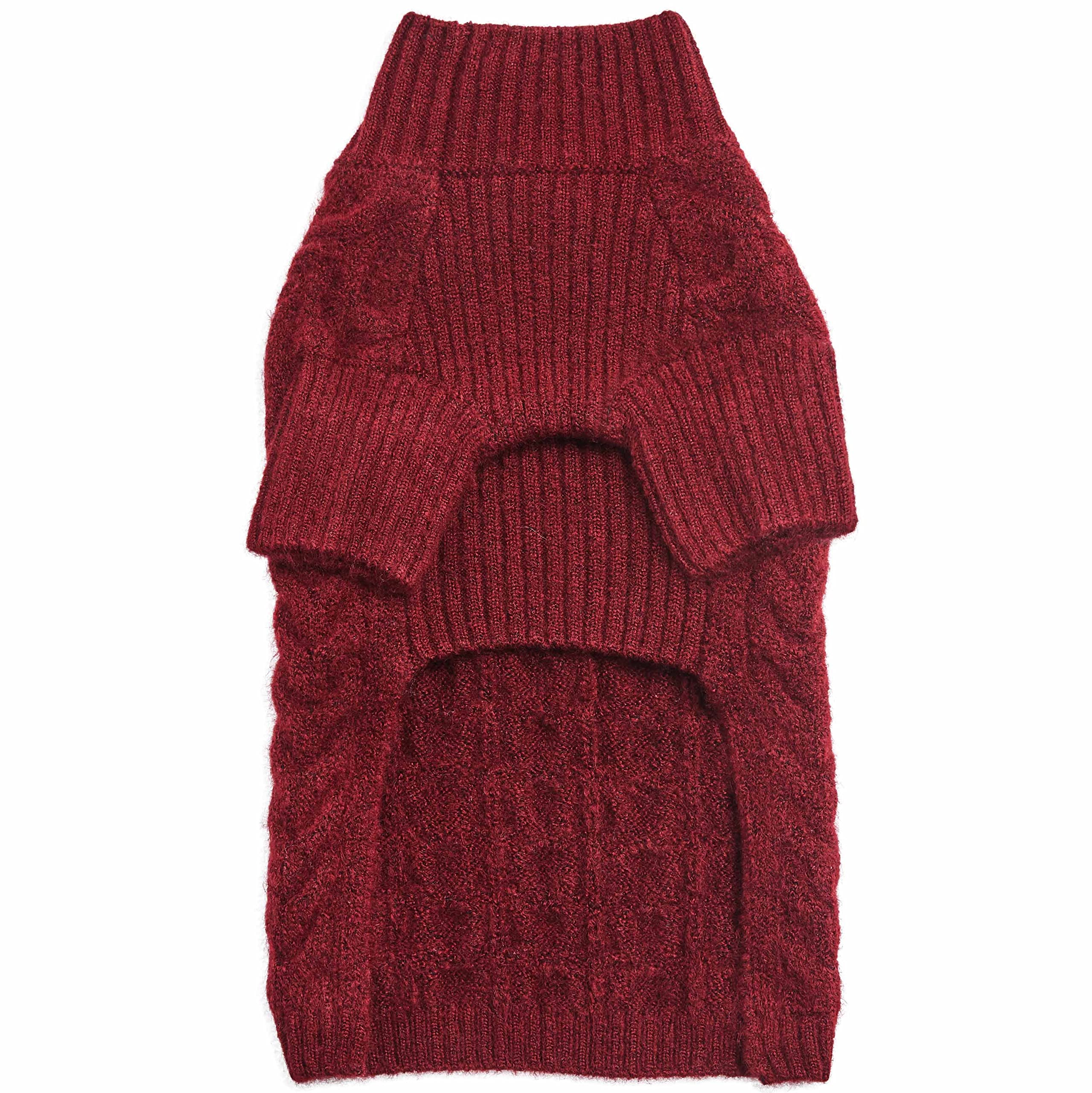 Blueberry Pet Classic Fuzzy Textured Knit Pullover Turtle-Neck Dog Sweater in Burgundy Red, Back Length 14'', Pack of 1 Clothes