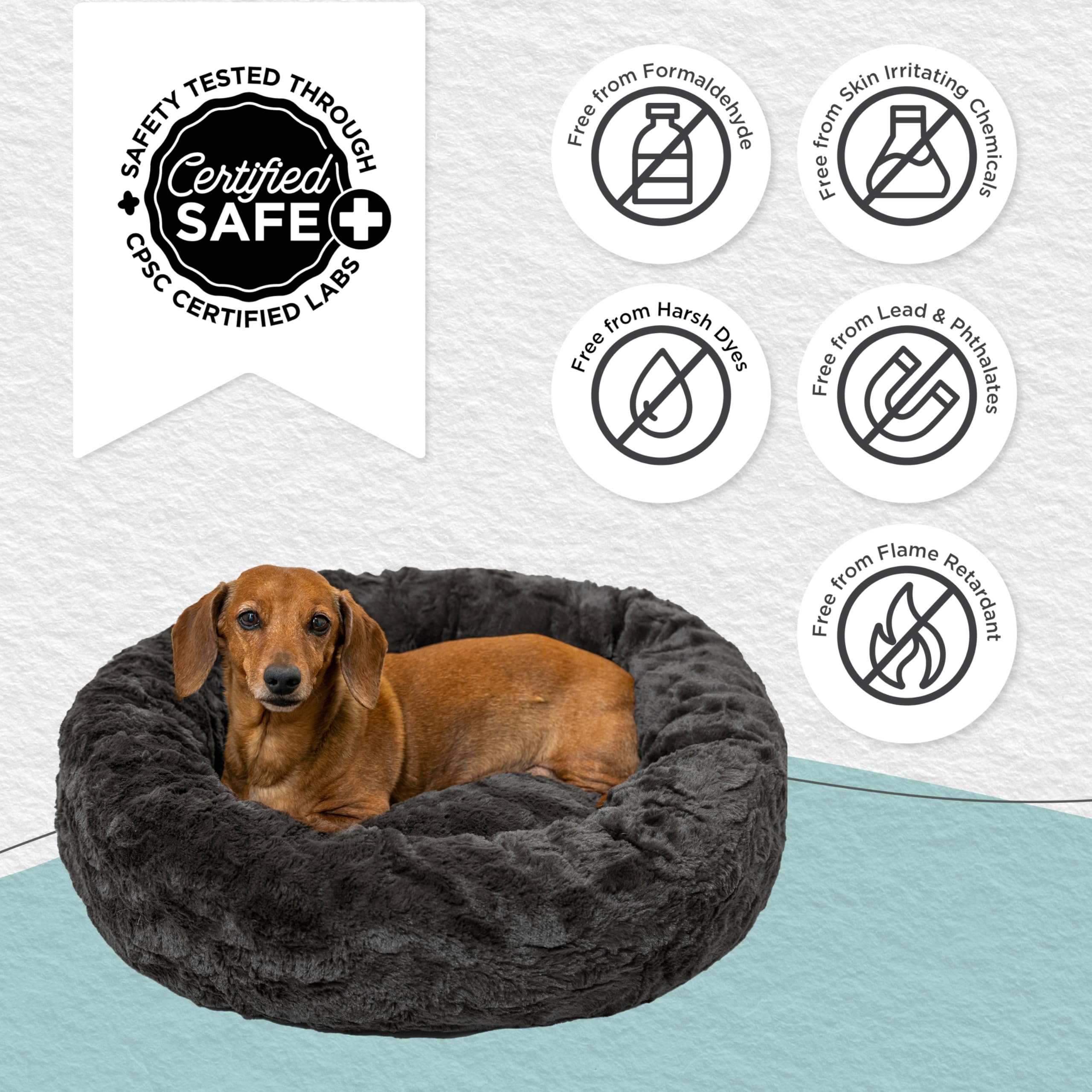 Best Friends By Sheri The Original Calming Donut Cat And Dog Bed In Lux Fur Charcoal Mink, Small 23X23