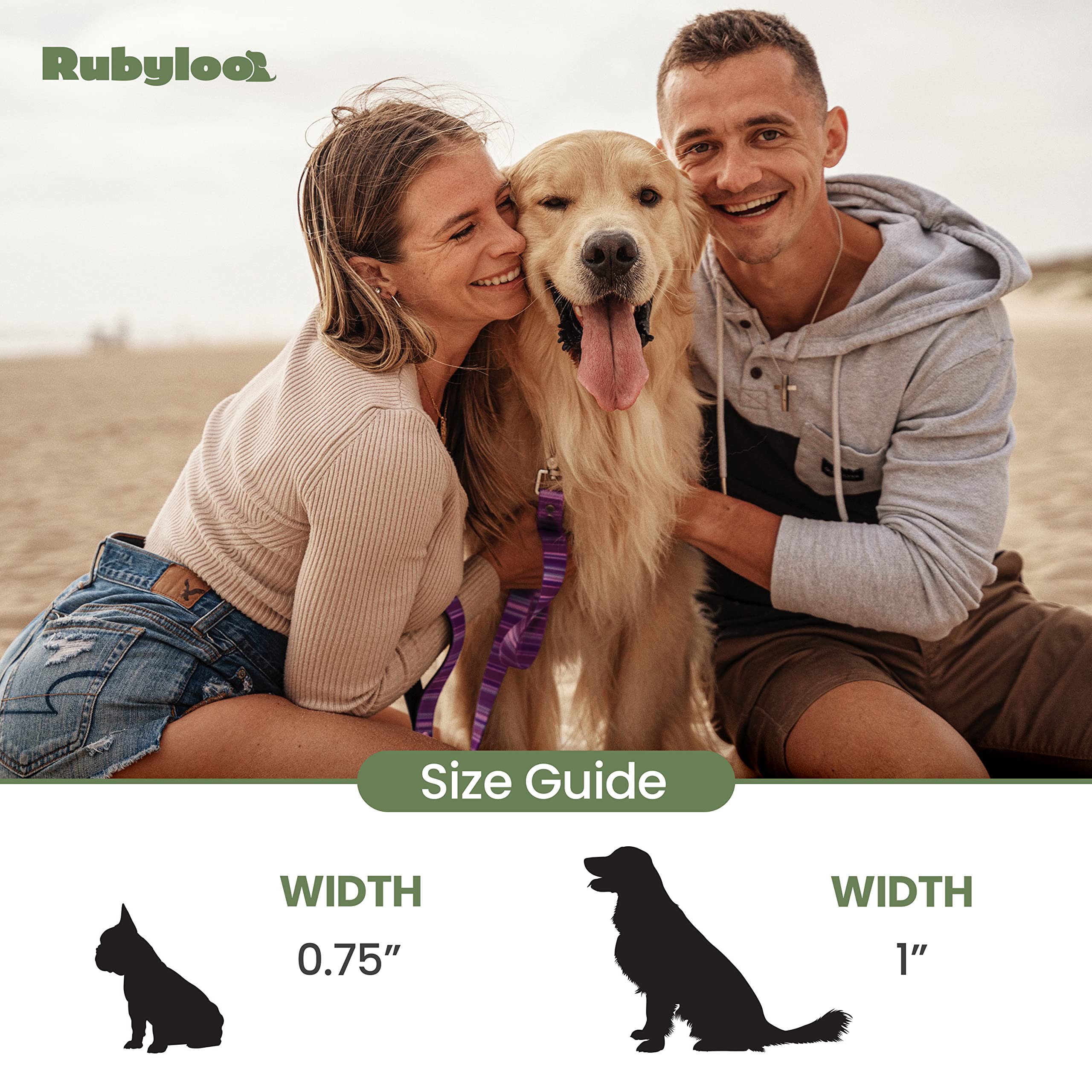 Rubyloo Waterproof Dog Leash - 1" Wide, 6' Long, Washable, Blue Ocean, Soft Padded Handle, Rust-Resistant Zinc Alloy Clip, Model 1007