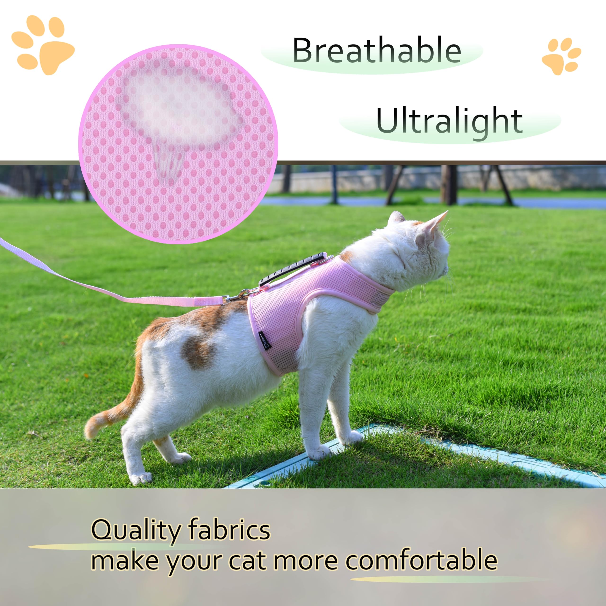 Cat Harness And Leash For Walking Escape Proof Breathable Mesh Fabric, Solid Pink, Large, Adjustable Cat Walking Jackets With Ha