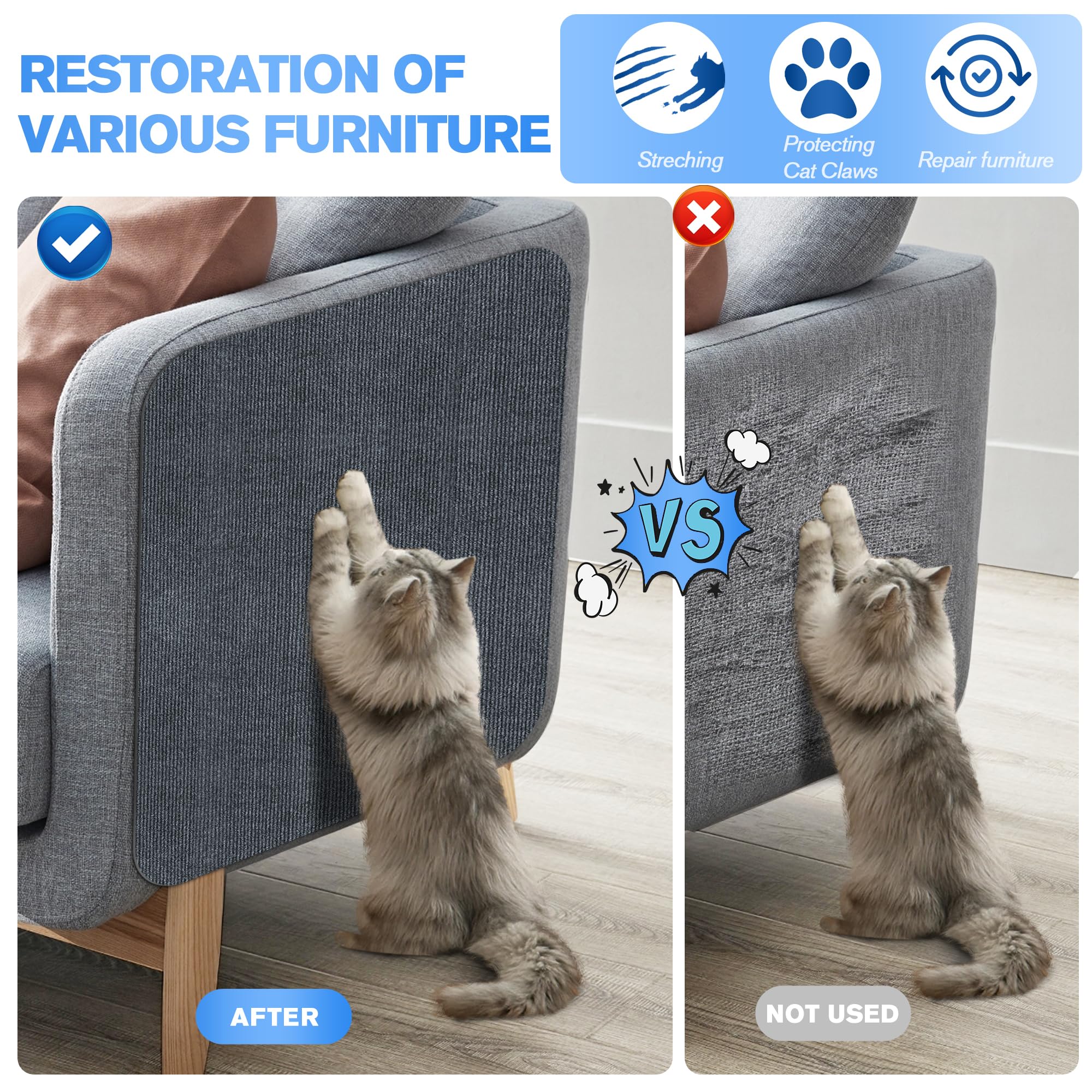 Couch Cat Scratch Protector 2Pack, 39.3X15.7 Cat Scratch Mat Self-Adhesive Carpet Mat Cat Wall Shelves,Diy Cat Pad Furniture