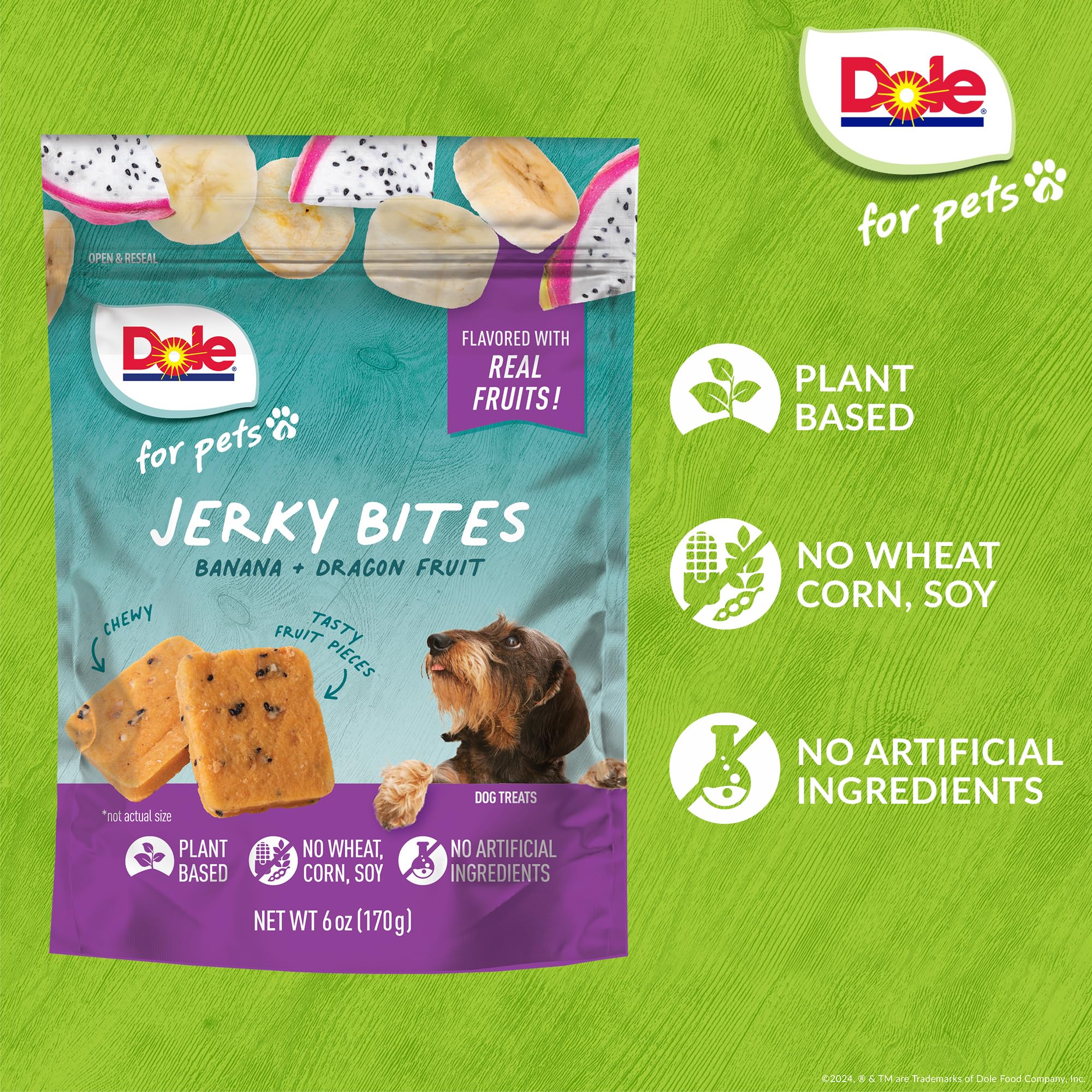 Dole for Pets Fruit Jerky Bites Dog Treats, Banana and Dragon Fruit, 6oz | Flavored with Real Fruits, No Wheat, Corn, Soy, Artif