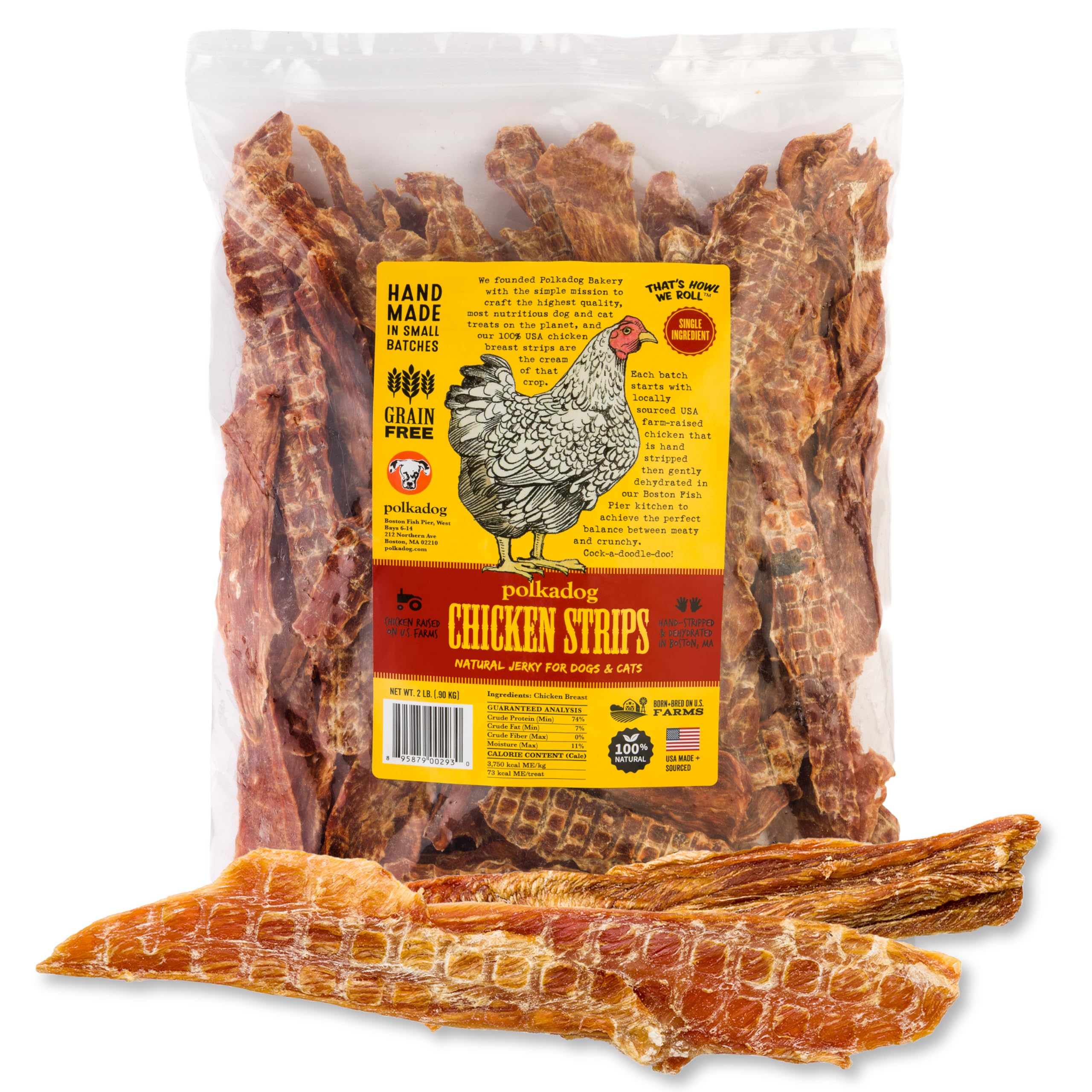 Polkadog Chicken Strip Jerky Dog Treats - Farm-Raised Chicken, All Natural, Single Ingredient, Lean Protein & Omega-3 Rich Snack