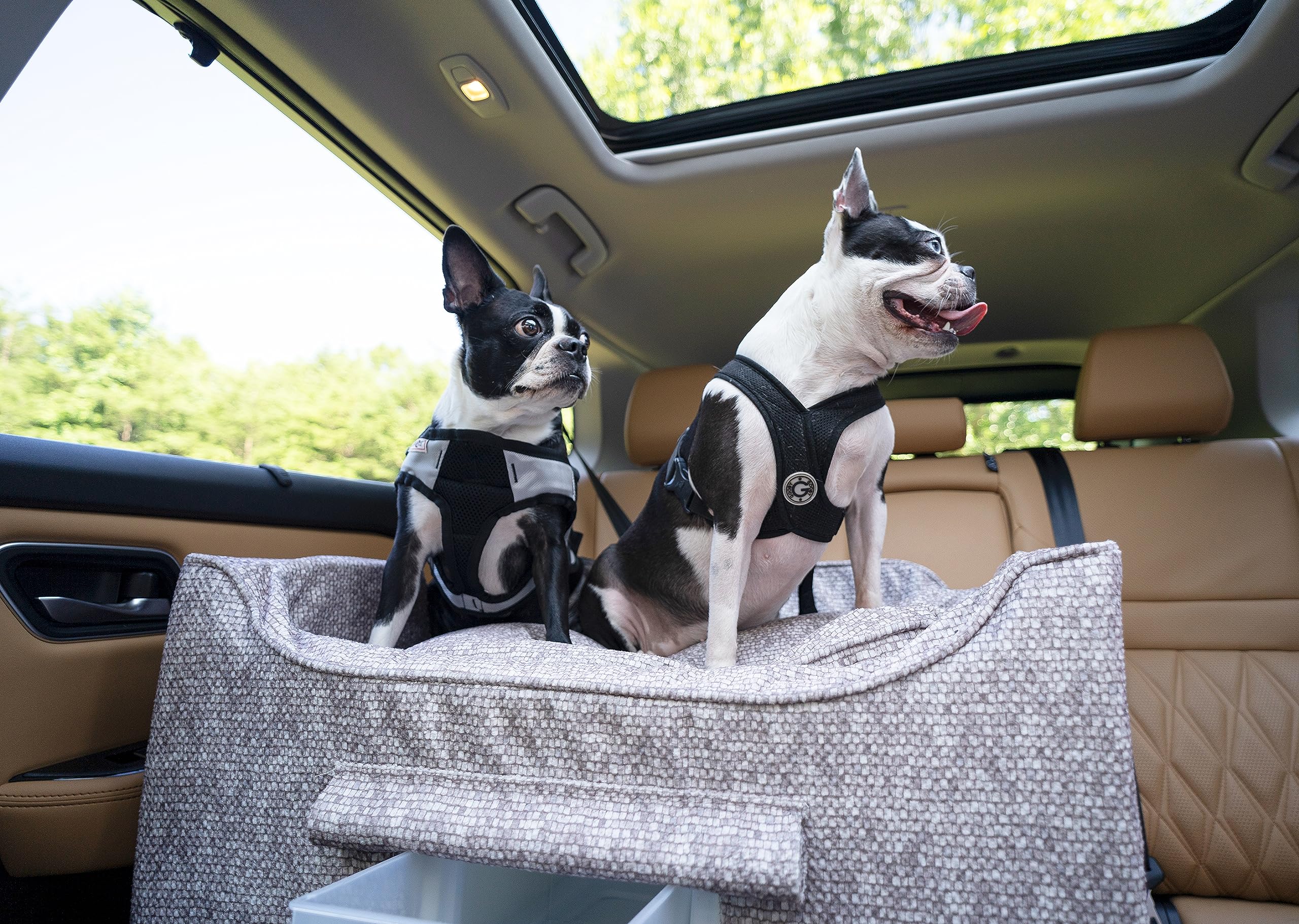 Snoozer Lookout II Dog Booster Seat: Medium/Large, Merlin Linen, Washable Cover, Helps Car Sickness
