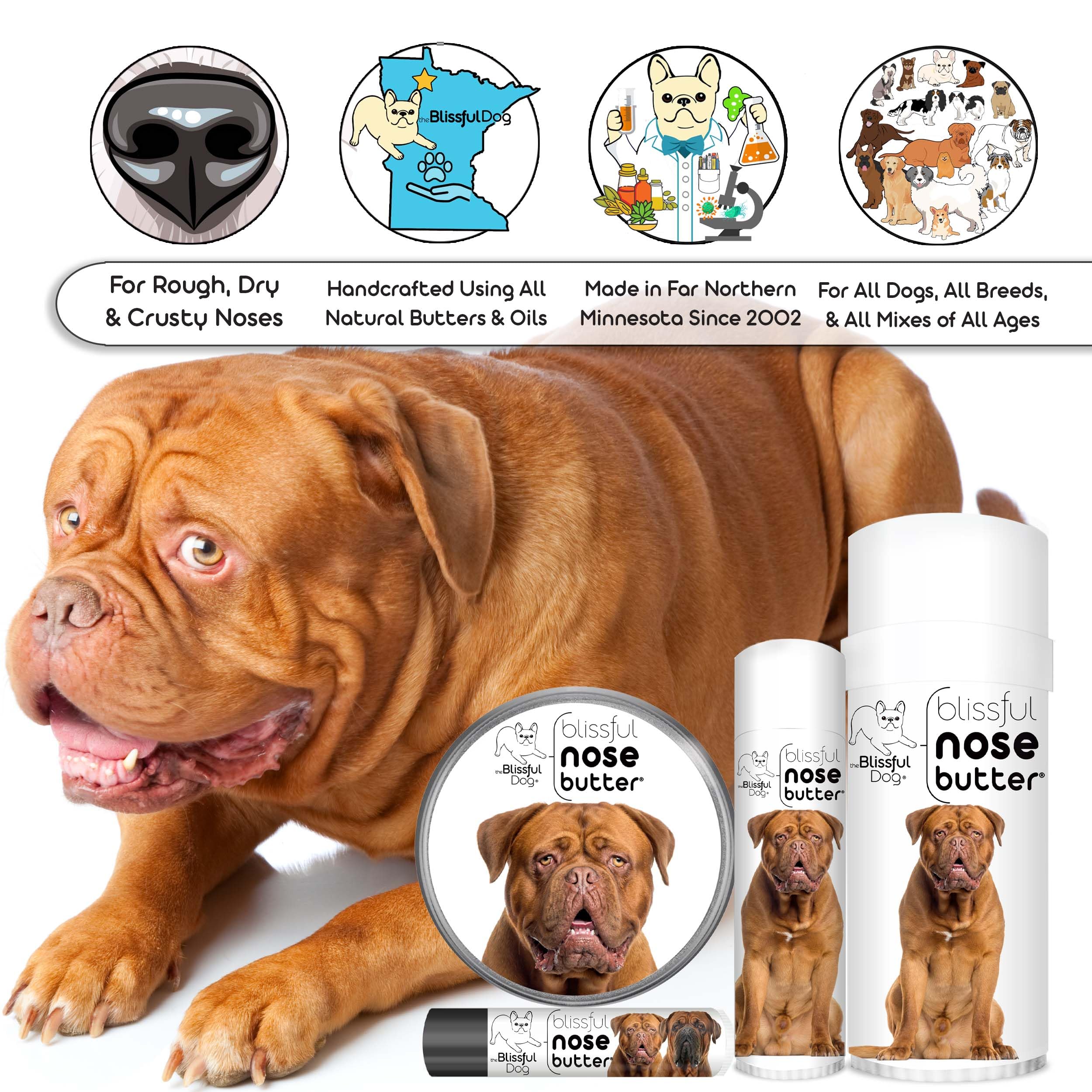 The Blissful Dog Dogue De Bordeaux Unscented Nose Butter, 2.25-Ounce Tube
