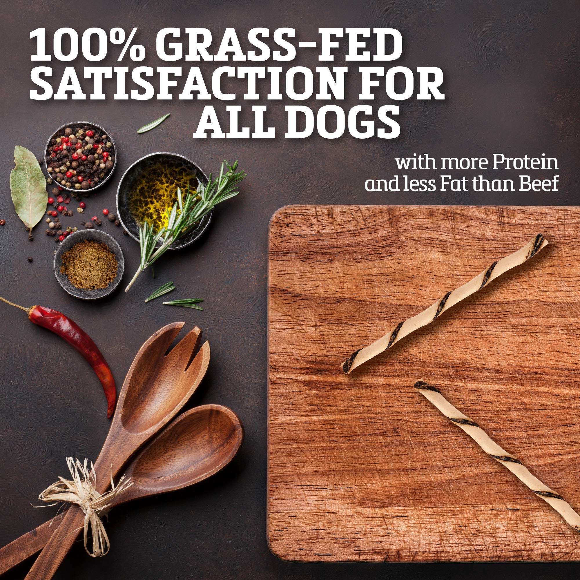 Buffalo Range Rawhide-Free Dog Treats - Natural Jerky Twists Made with Grass-Fed Buffalo - Hickory Smoked Flavor High Protein Ch