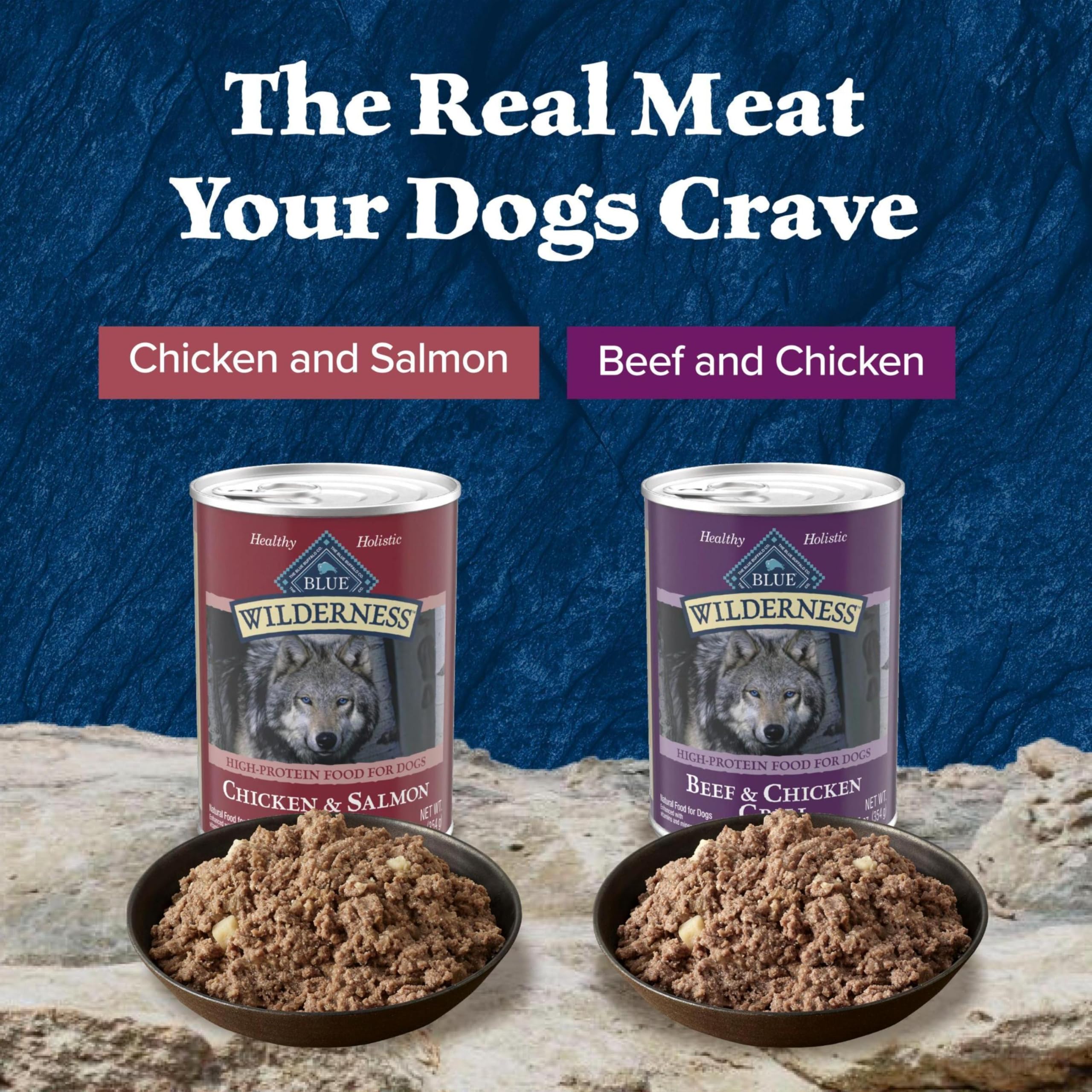 Blue Buffalo Wilderness High Protein Beef and Chicken & Salmon and Chicken Wet Dog Food Variety Pack for Adult Dogs, Grain-Free,