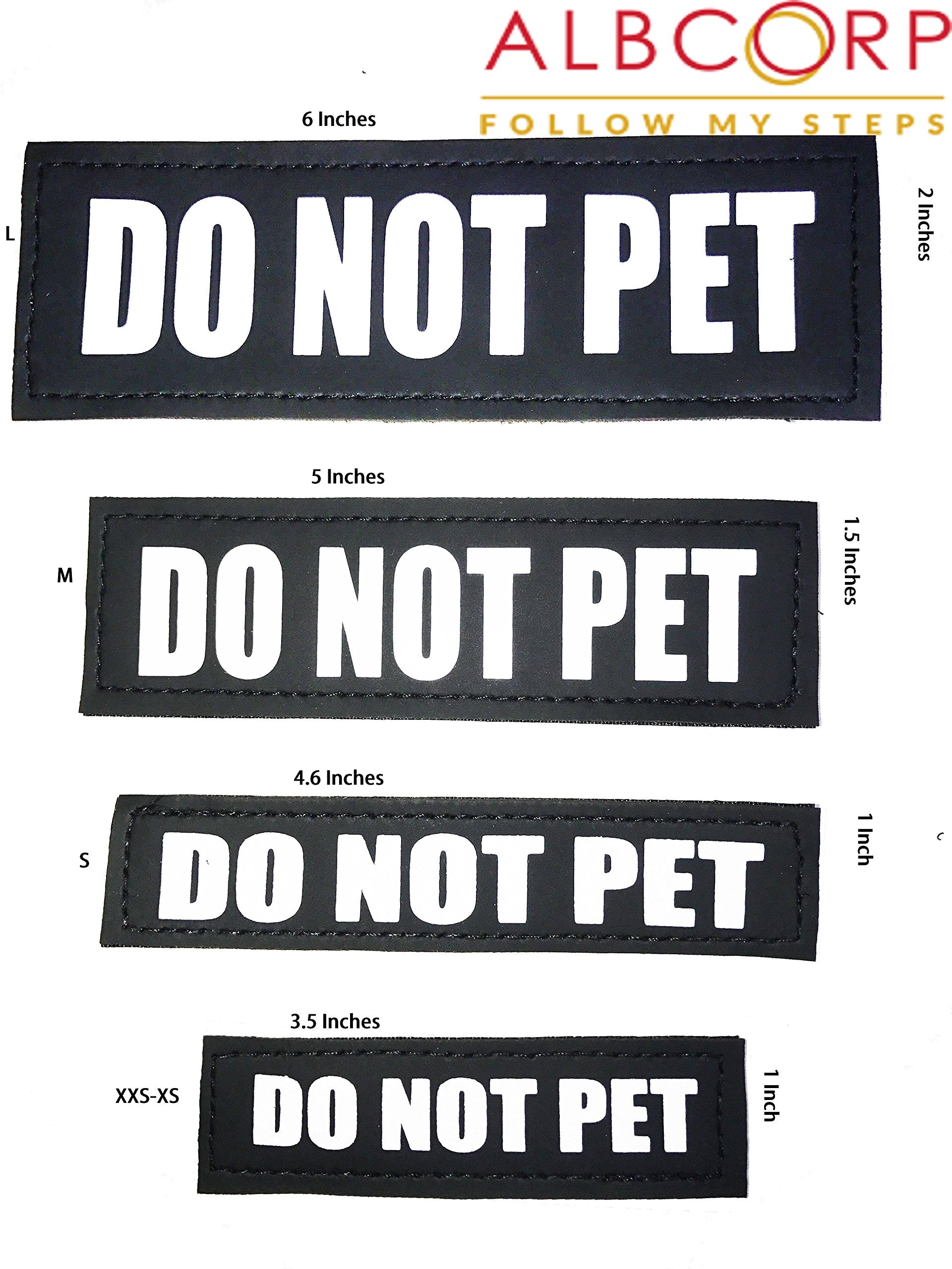 Albcorp Reflective Do Not Pet Patches with Hook Backing for Service Animal Vests/Harnesses XXS or Extra Small (3.5 X 1) Inch