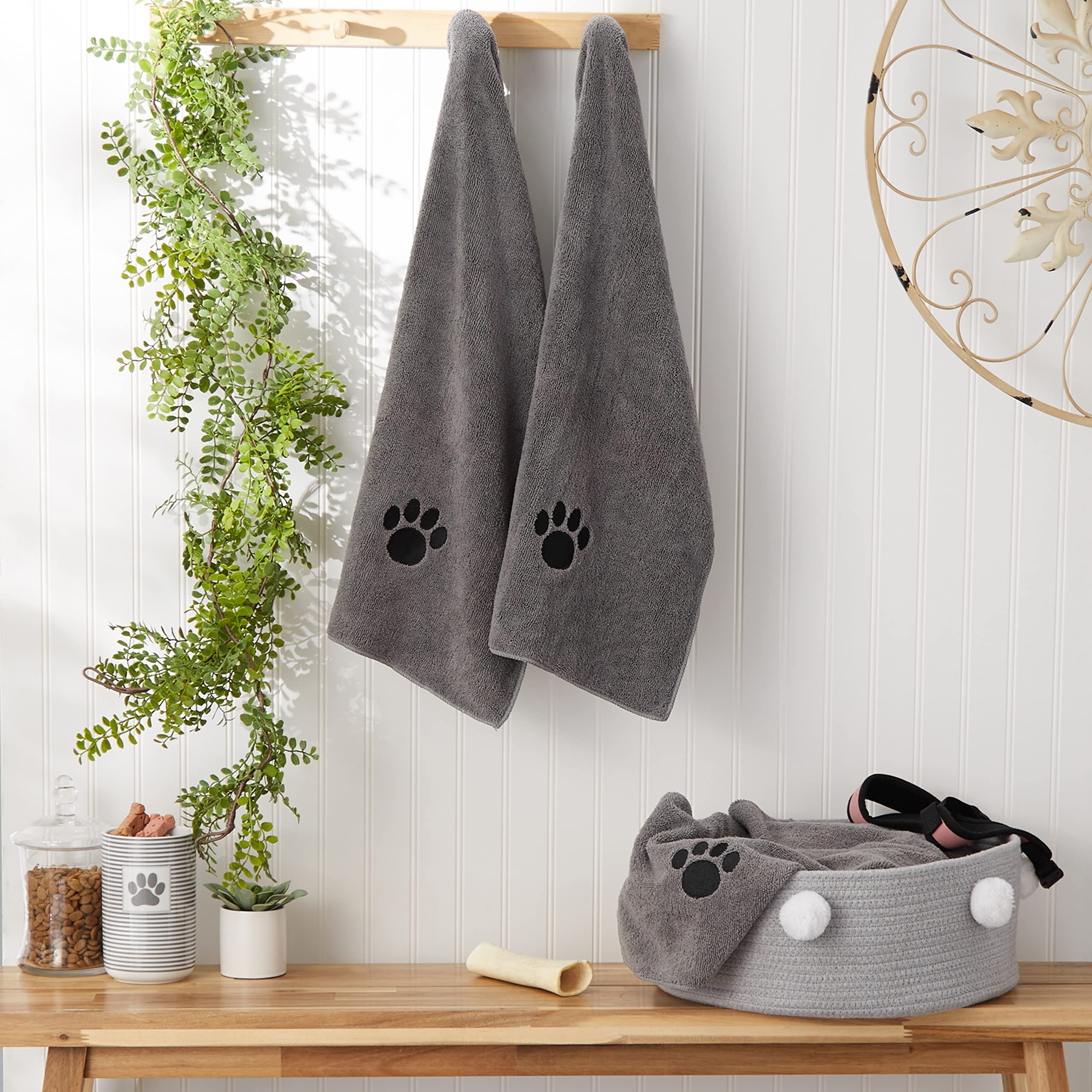 GRAY EMBROIDERED PAW SMALL PET TOWEL SET/3