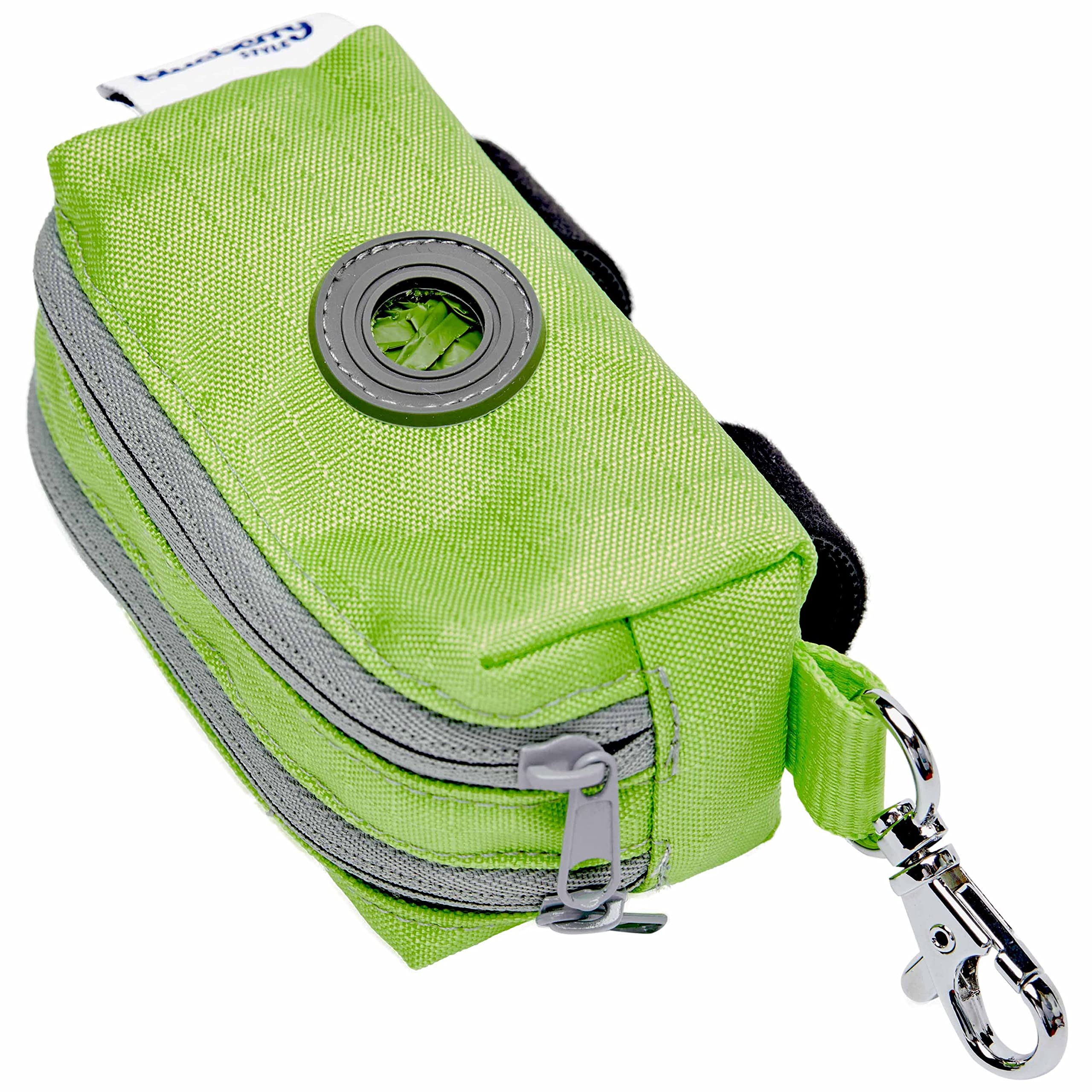 Blueberry Style Neon Green Dog Waste Bag Dispenser, Solid Color Trash Bag Dispenser with 2 Auto Locking Zipper, Dog Poop Bag Hol