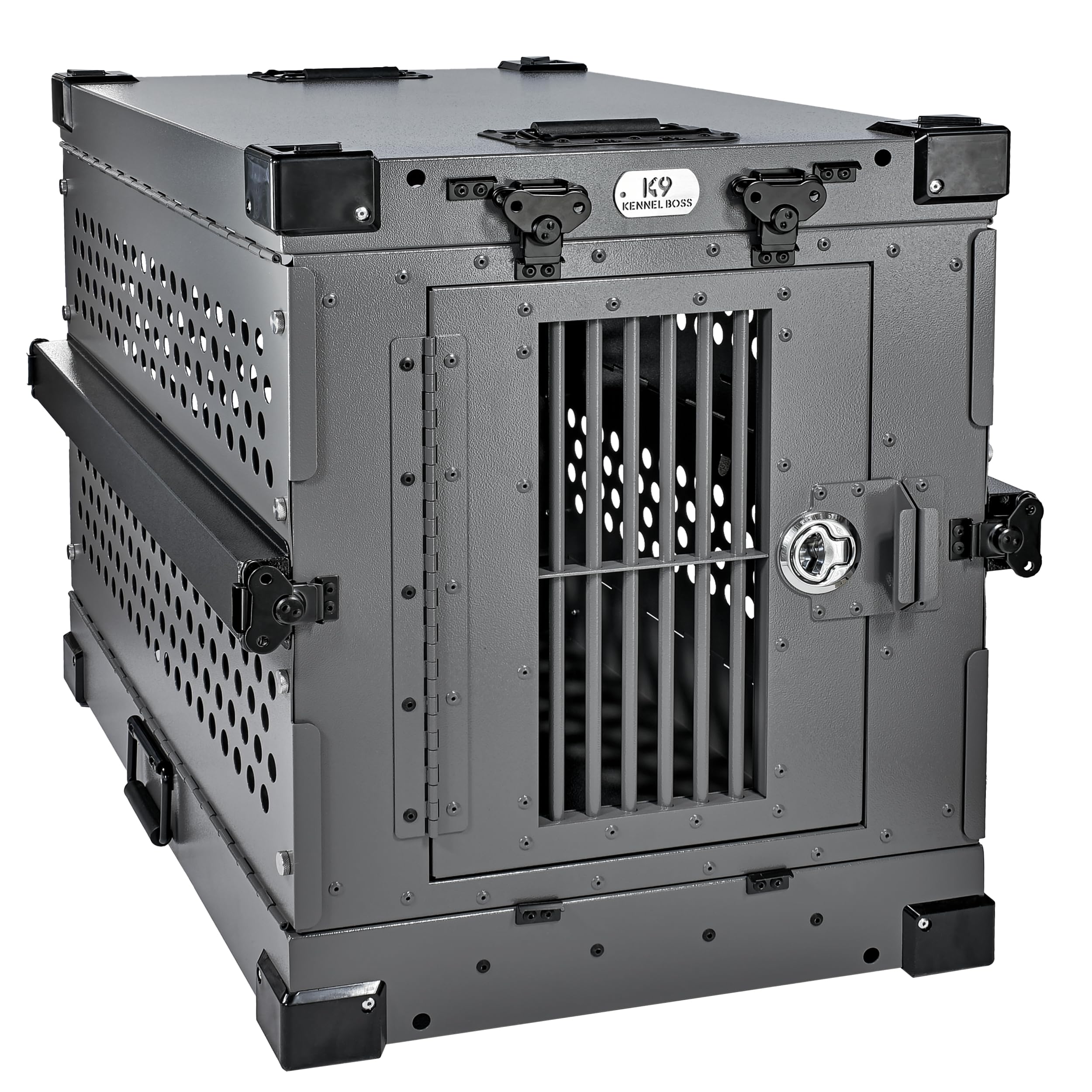 K9 Kennel Boss - Heavy Duty Fully Collapsible Powder-Coated Aluminum Dog Crate - Small (Gray)