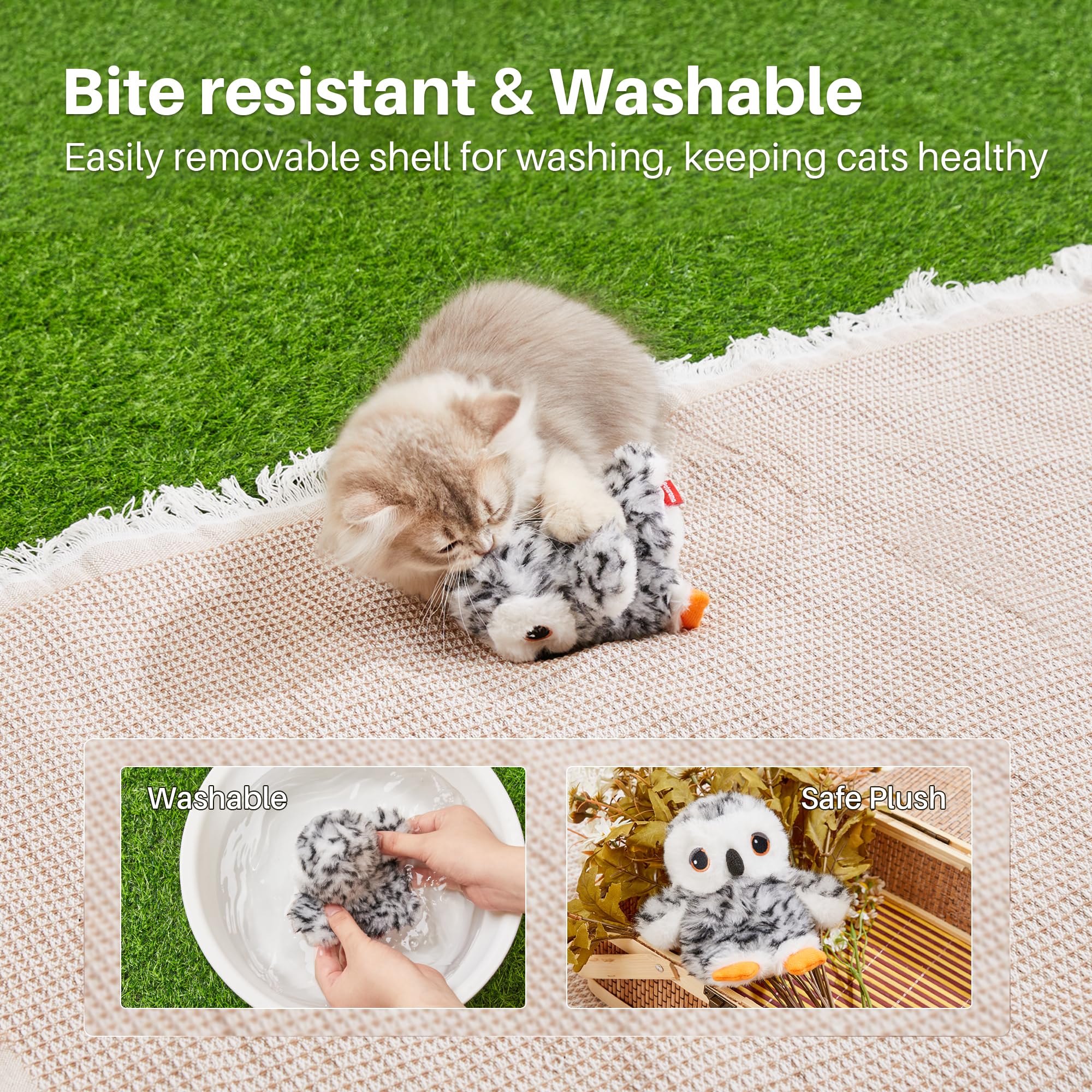 Potaroma Flapping Owl Cat Toys (No Flying), Lifelike Bird Chirp, Rechargeable Touch Activated Kitten Toy, Interactive Catnip Kicker Exercise Toys 4.0' For All Breeds