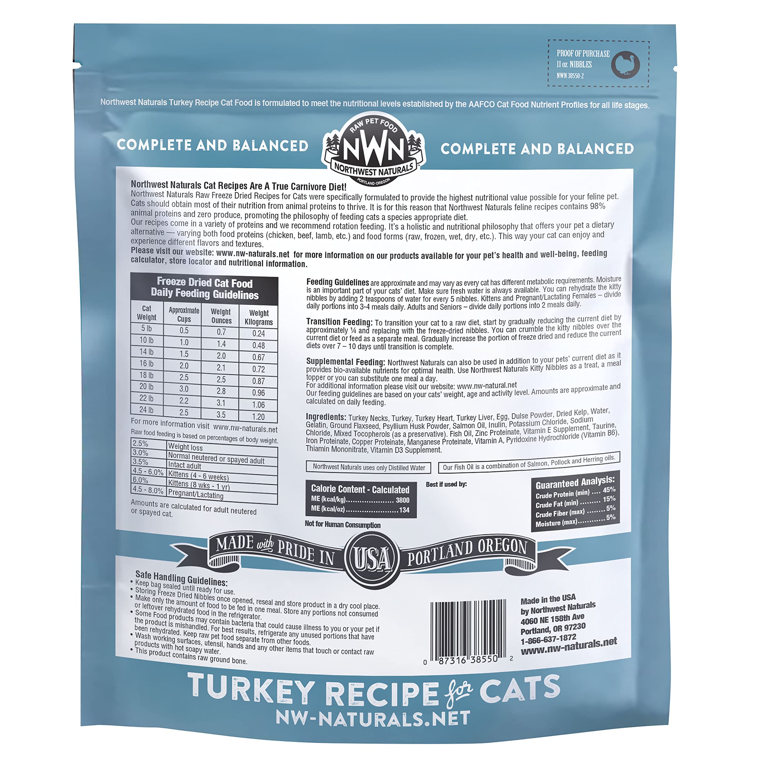 Northwest Naturals Freeze-Dried Turkey Cat & Kitten Food - Bite-Sized Nibbles - Healthy, Limited, Human-Grade Ingredients, All-N