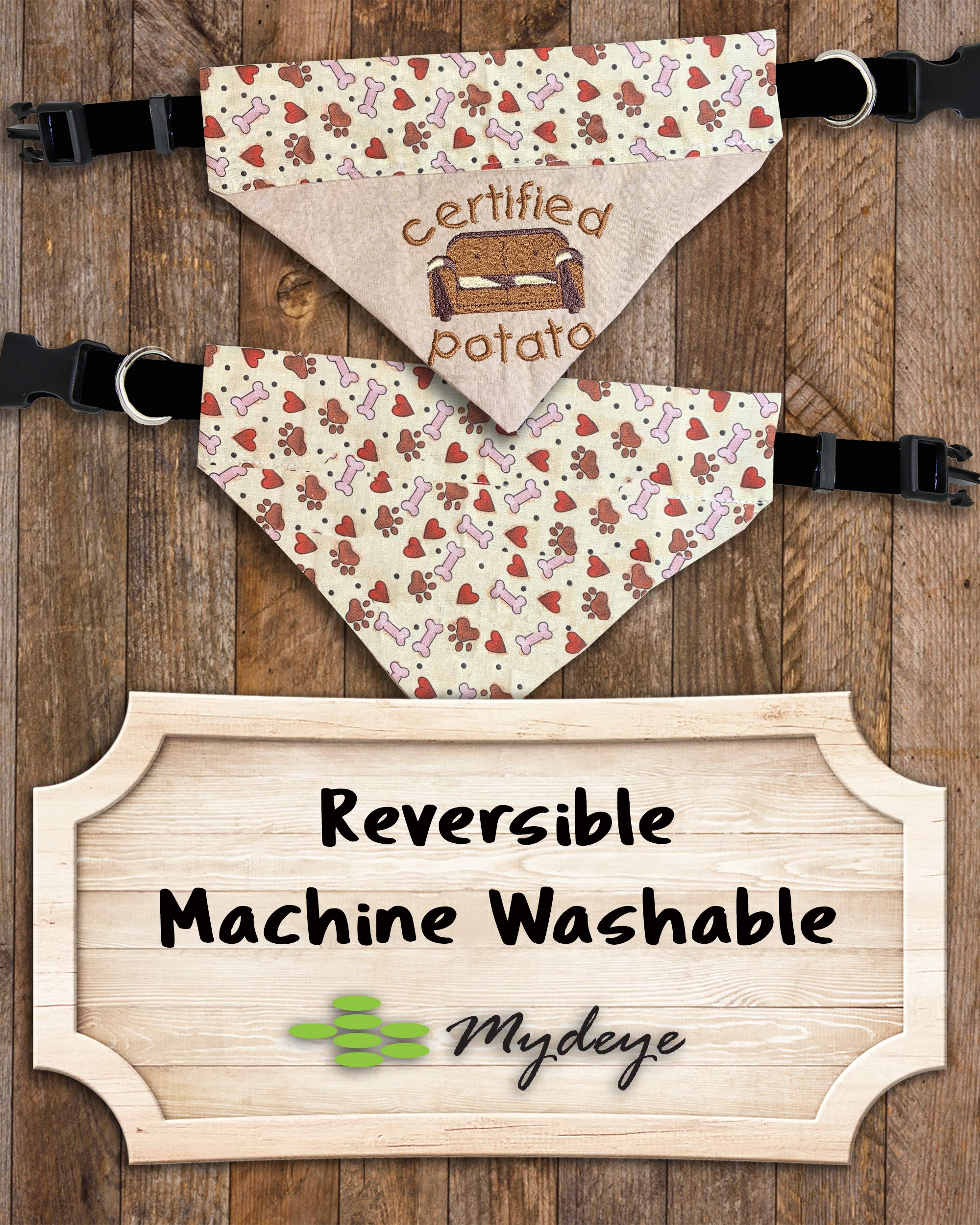 Couch Potato Dog Bandana/Over The Collar Funny Dog Bandana/Embroidered Personalized Dog Bandana (All Sizes)
