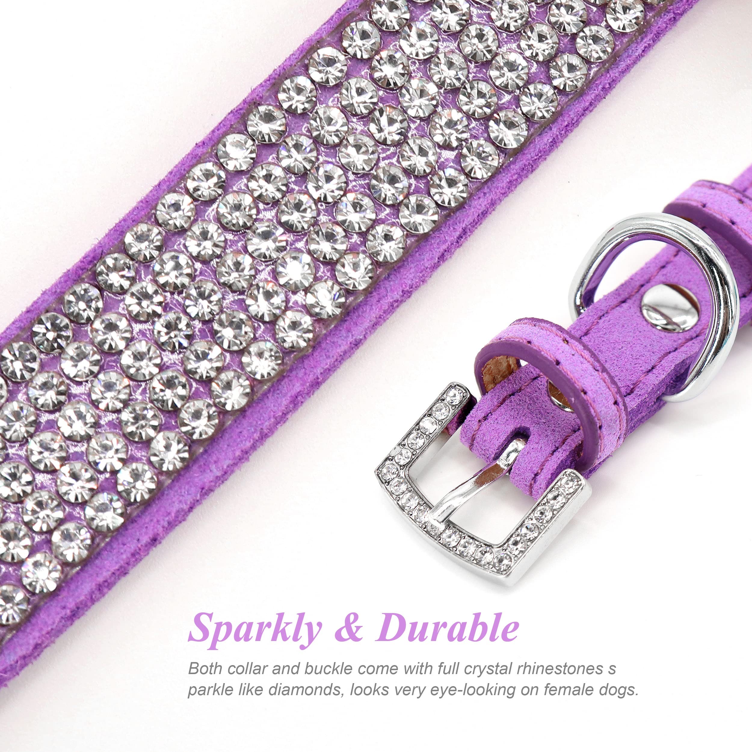 Pet Artist Cute Girl Rhinestone Suede Dog Collars For Small Dogs Cats,Soft Flower Dog Collar,Bling Dog Collars For Small Puppy Dogs Purple Collar, M:Neck 12-14.5'(31-37Cm)