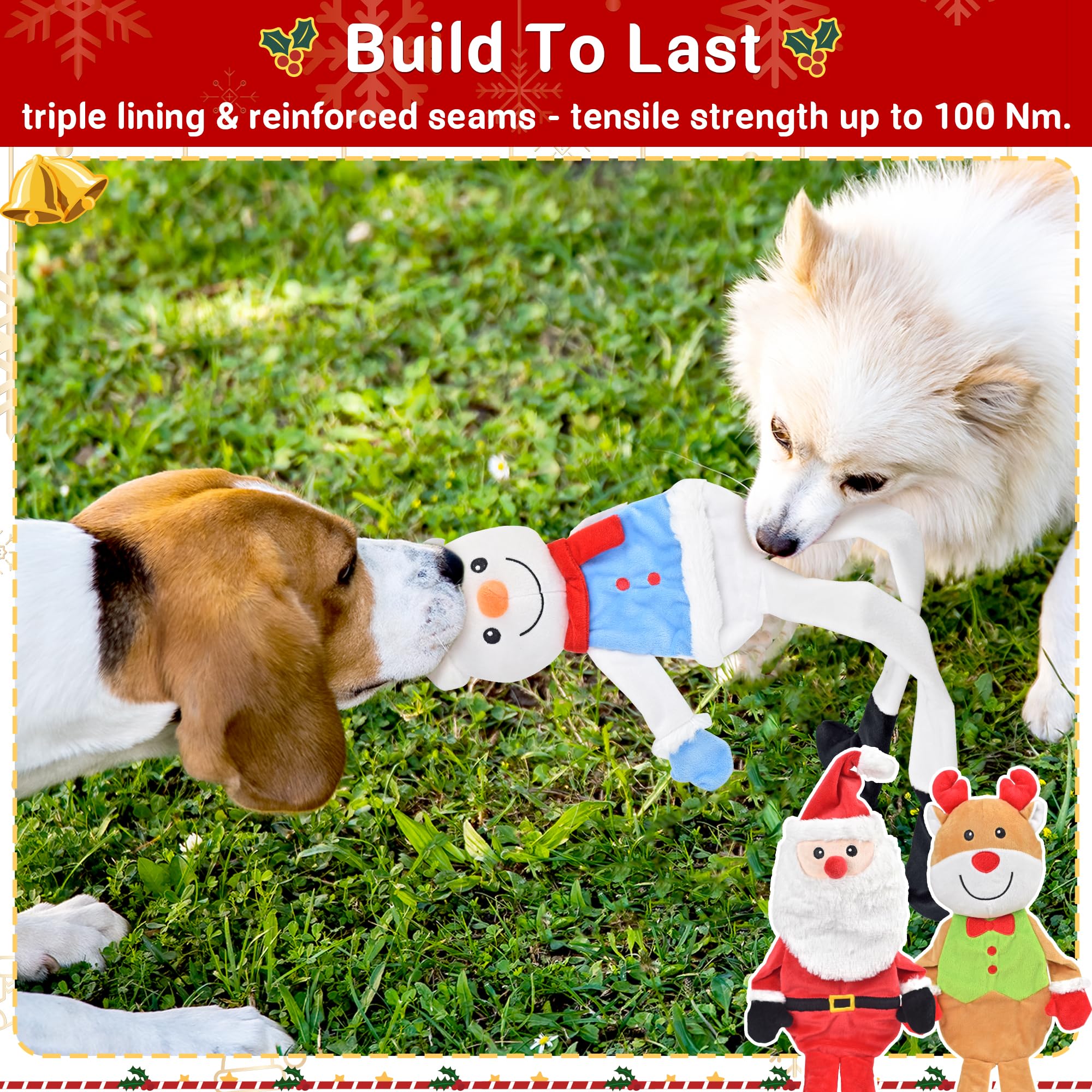 Lechong 3-Pack Christmas Dog Toys, Tough Squeaky Plush Chew Bundle, Interactive Xmas Toys For Puppy Small Medium Large Dogs