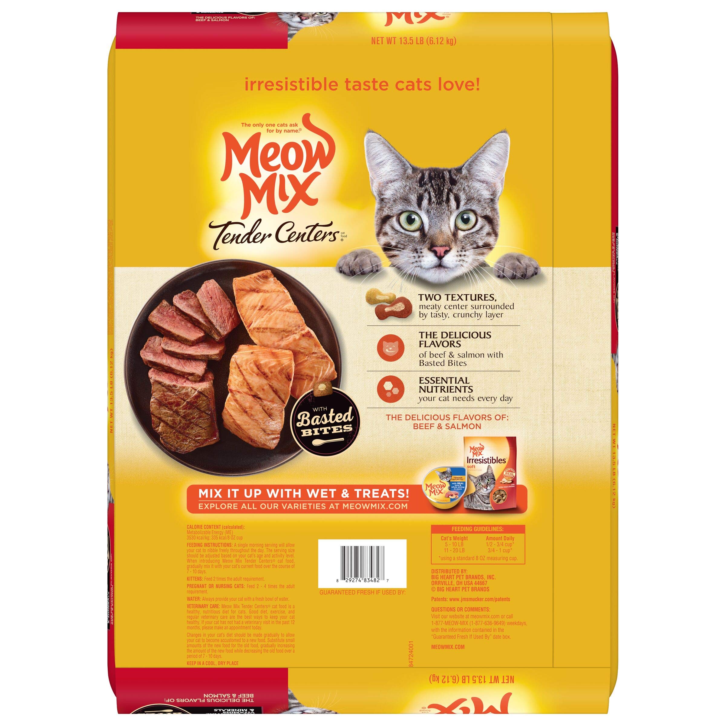 Meow Mix Tender Centers Basted Bites Dry Cat Food, Beef & Salmon Flavors, 13.5 Pound Bag