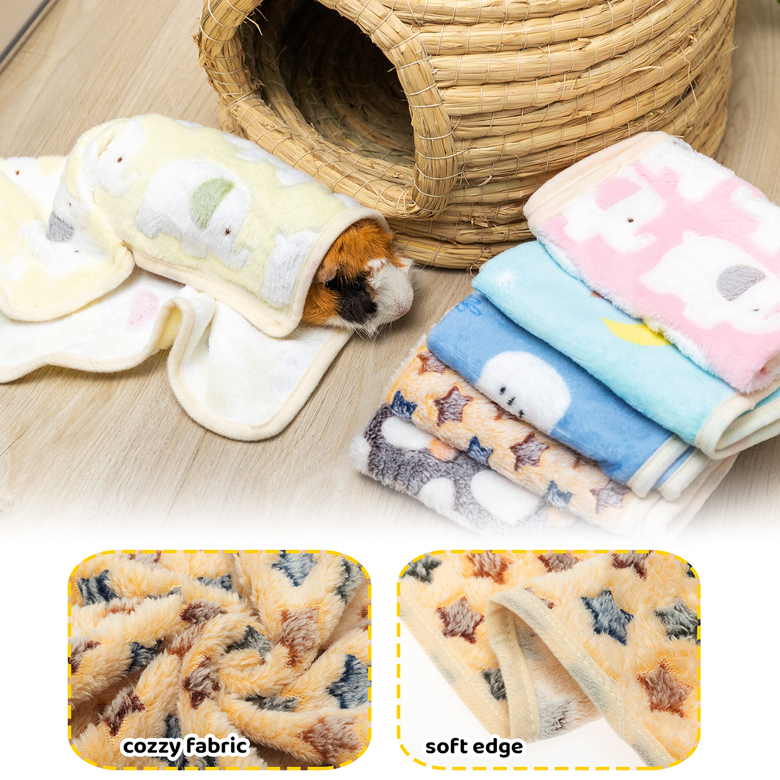 CUSOZWO Guinea Pig Bedding Mat 6 Pack - Multi-colored Fleece Blankets for Small Animals 13.7x13.7 - Washable Cage Liners and Sleep Mats