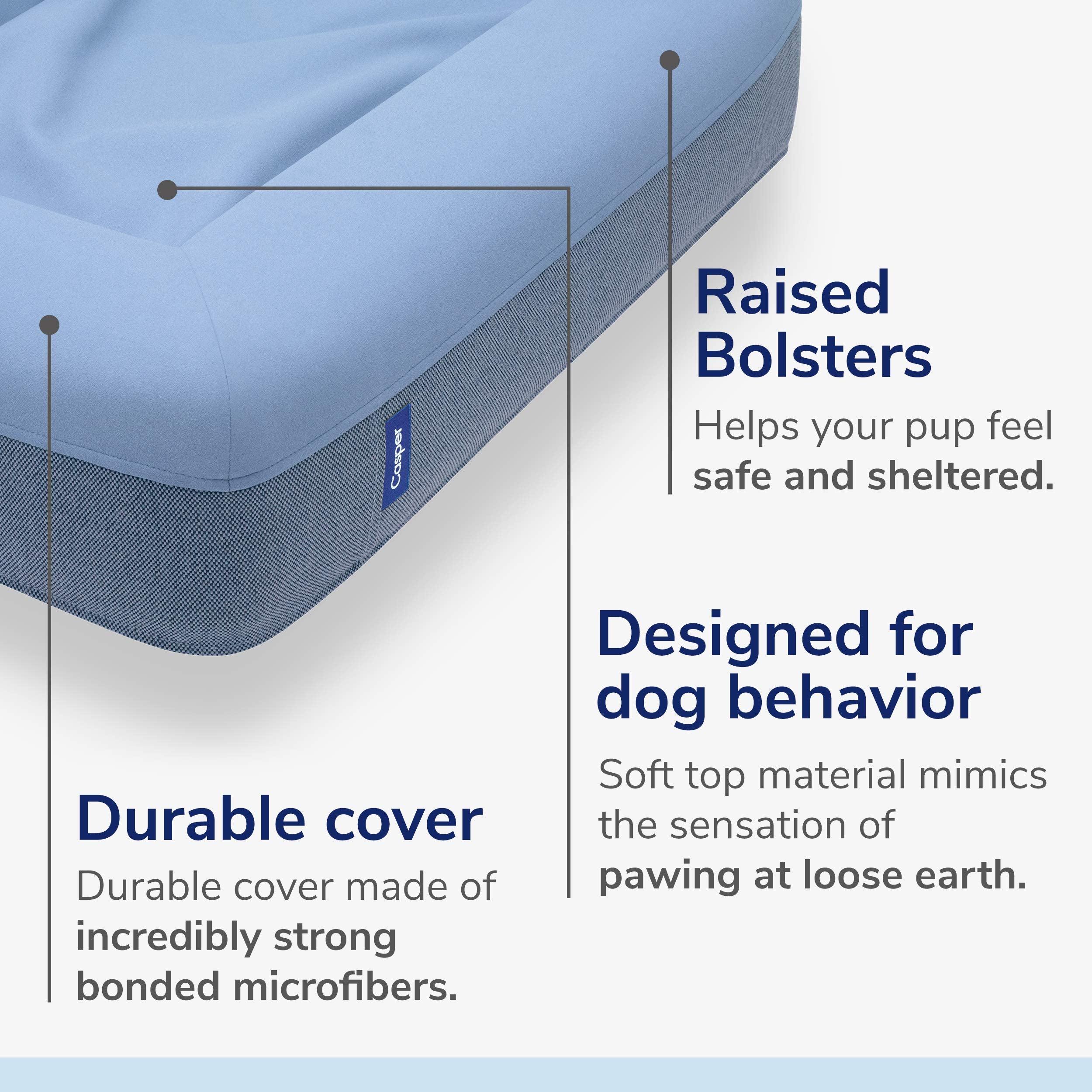Casper Dog Bed - Plush Memory Foam, Large 35"x45"x7", Blue, Model 950-000056-003