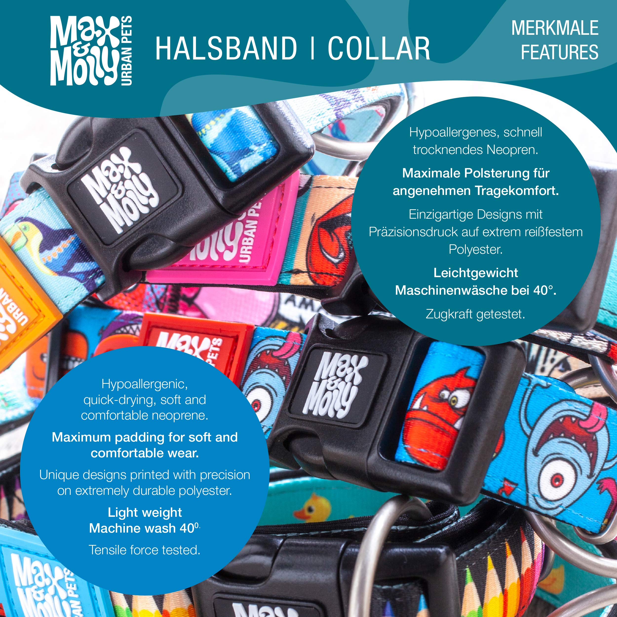 Max & Molly Smart ID Dog Collar with Gotcha! QR Safety Tag and Custom Pet Profile, Soft Padded Neoprene, Waterproof, Summertime,