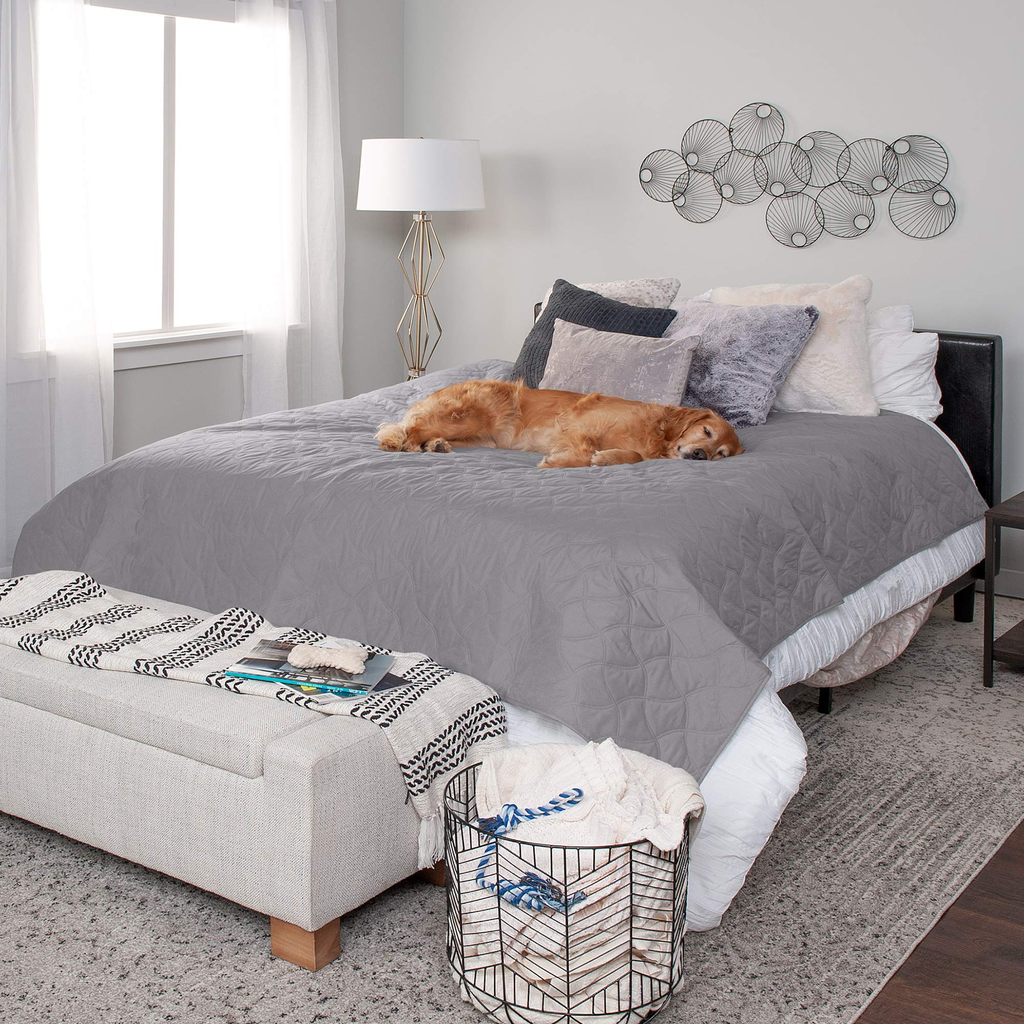 Furhaven Medium/Full Size Waterproof & Non Slip Quilted Twill Mattress Furniture Protector Cover, Washable - Gray, Medium/Full Size