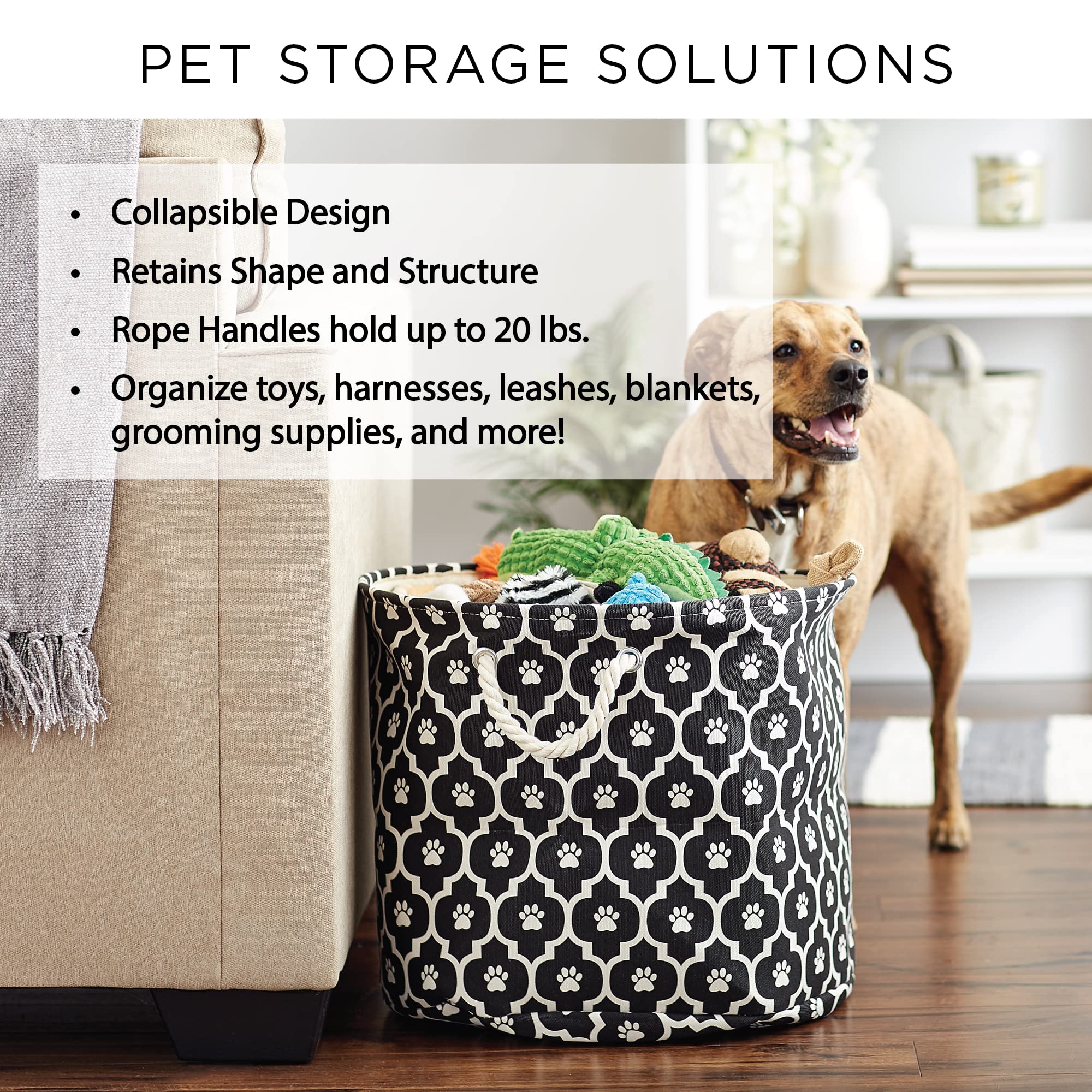 DII Polyester Pet Bin Lattice Paw Aqua Round Medium