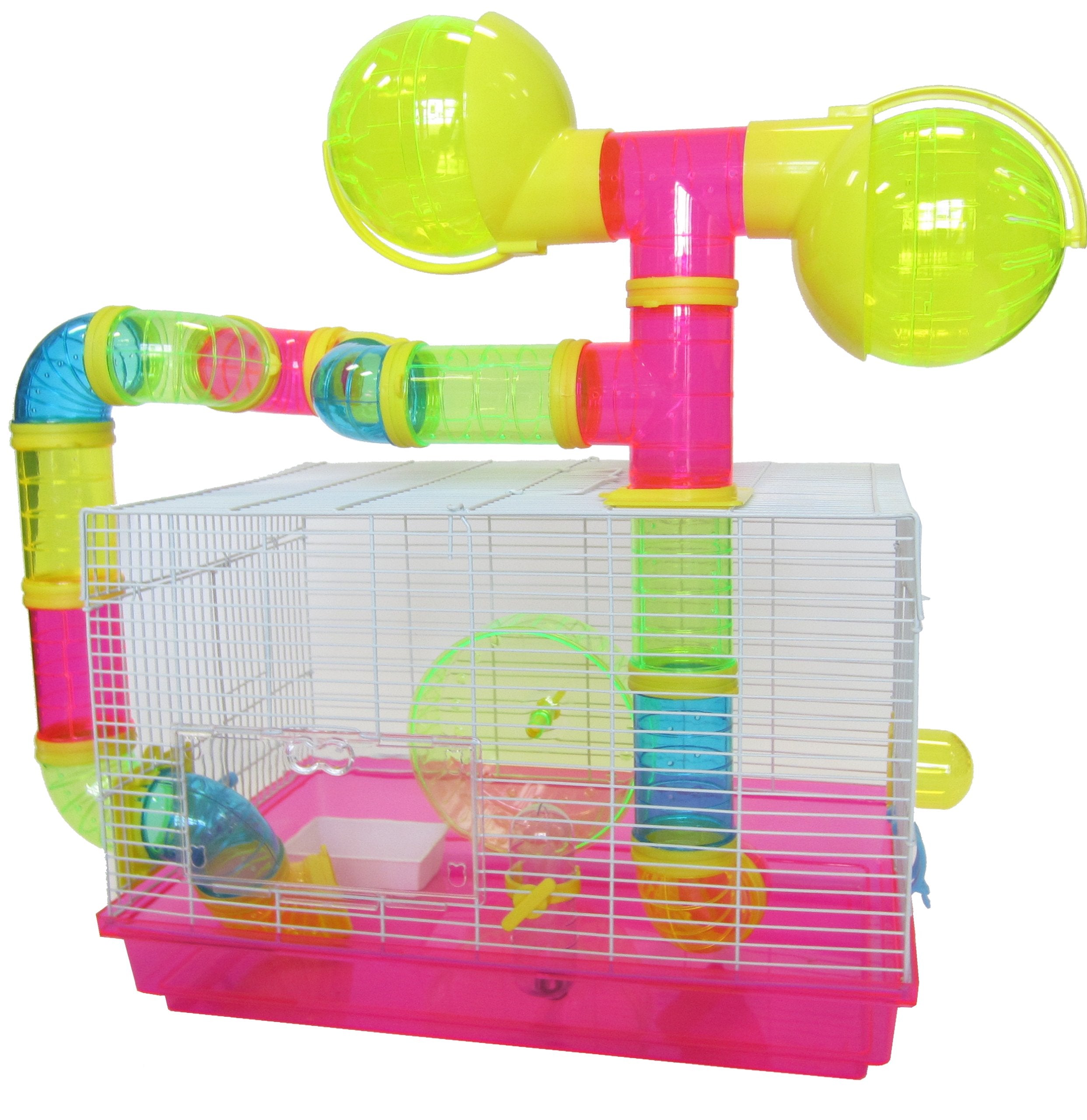 Dwarf Hamster, Mice Cage, with Color Tubes and Accessories, Pink