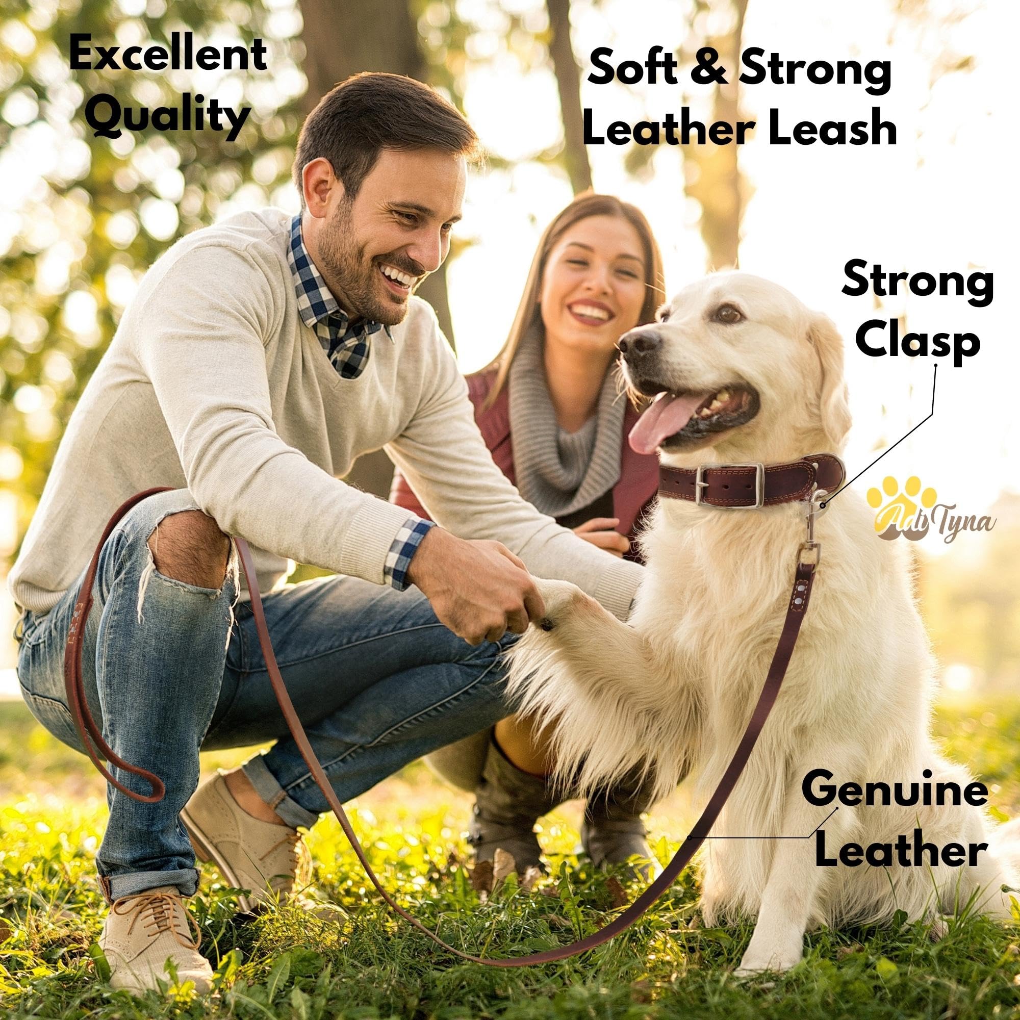 Leather Dog Leash 6 Ft X 3/4 Inch - Soft, Strong, Heavy Duty For Large & Medium Breeds - Dog Lead For Walking (Brown - Gold Colo