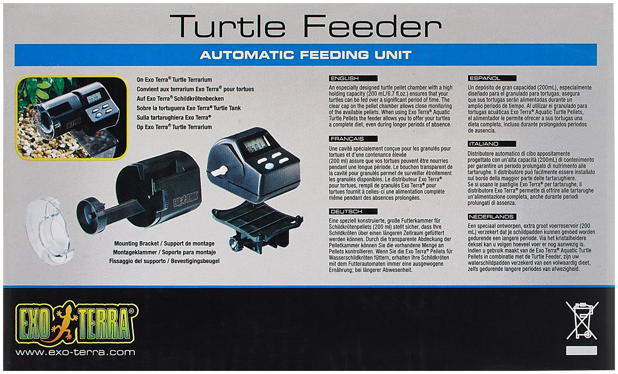 Exo Terra Turtle Automatic Feeder for Amphibians - Black, 1 Count, Model PT3815, Durable Plastic