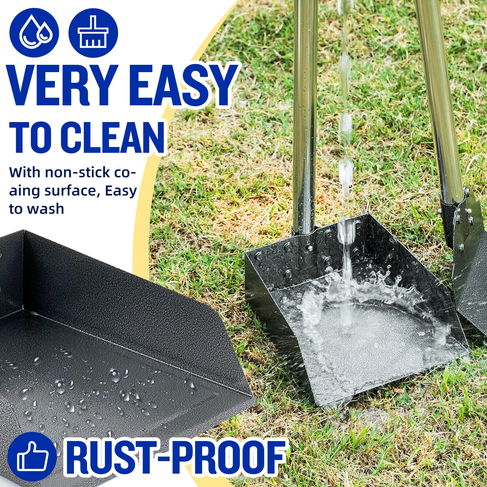 Dog Pooper Scooper For Large Dogs, 3 Pack Adjustable Long Handle Metal Tray, Rake And Spade Poop Scoop With Bin For Pet Waste Re