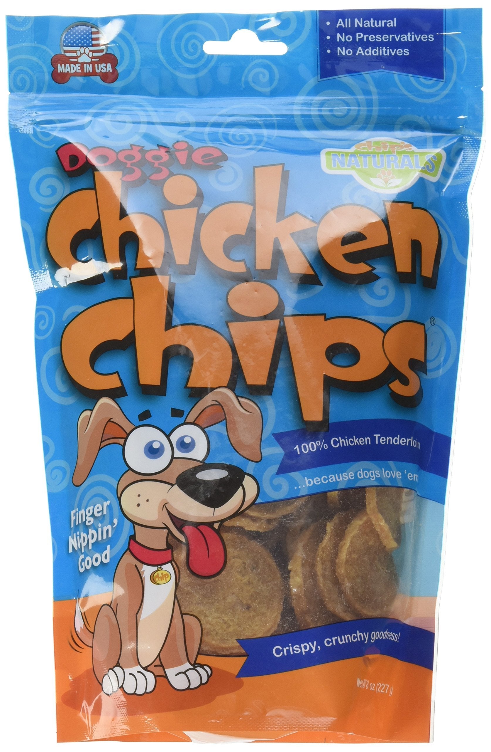 Chips Naturals Doggie Chicken Chips Medium 8oz oz All Natural High Protein Low Calorie Healthy Dog Treats, Grain Free Gluten Fr