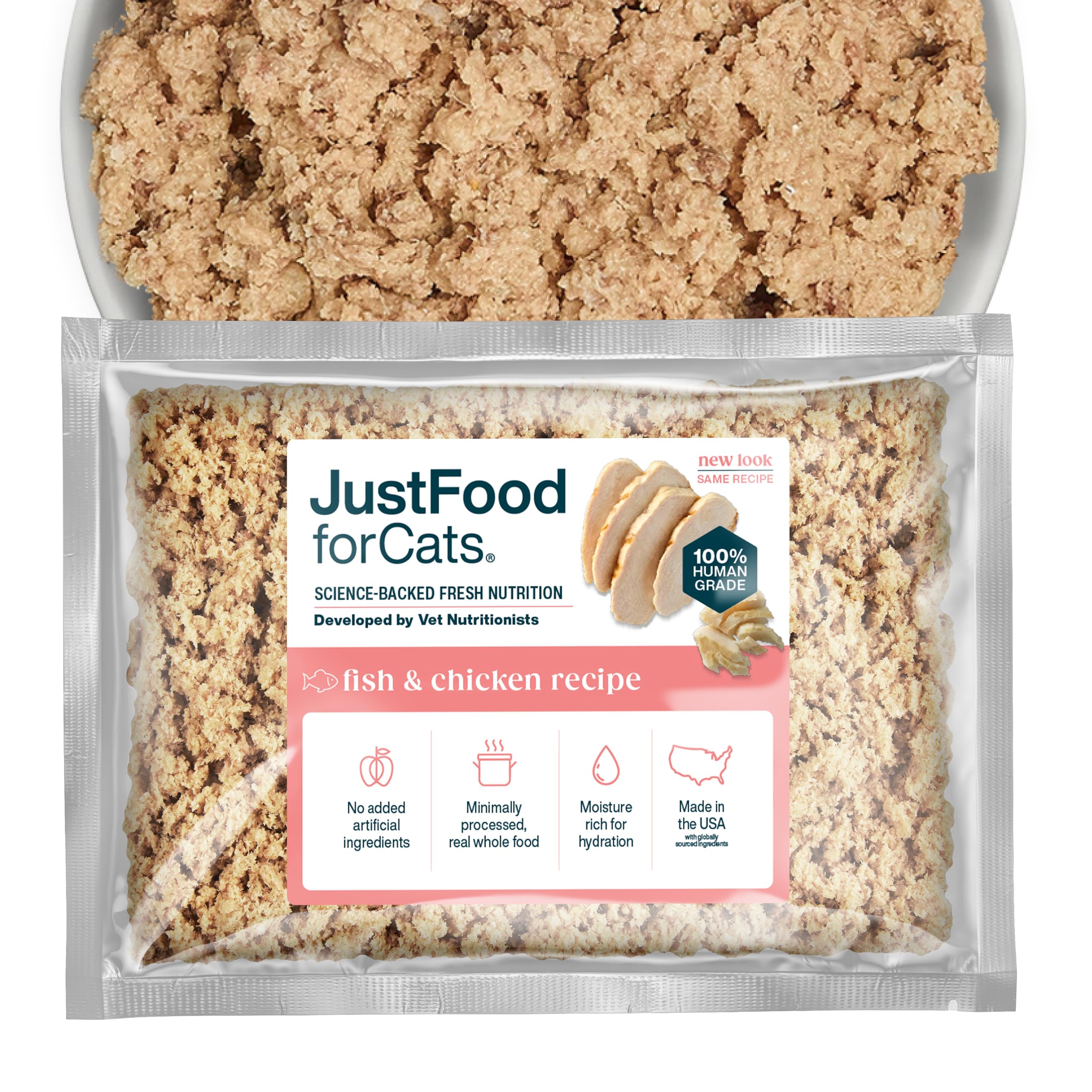 JustFoodForDogs Frozen Fresh Wet Cat Food, Human Grade, Fish & Chicken, 18 Oz (7 Pack)