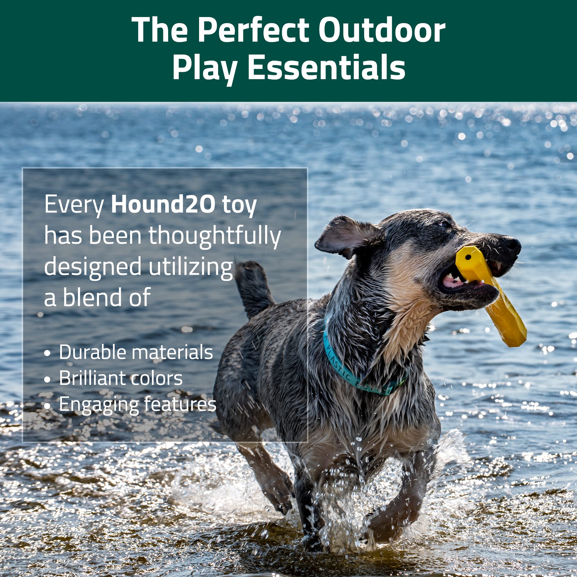 Hound2O Dog Chew Toys - Fetch Stick, Yellow - Tough, Engaging, & Interactive Toy for All Breeds - Chew, Chase, & Fetch - Durable