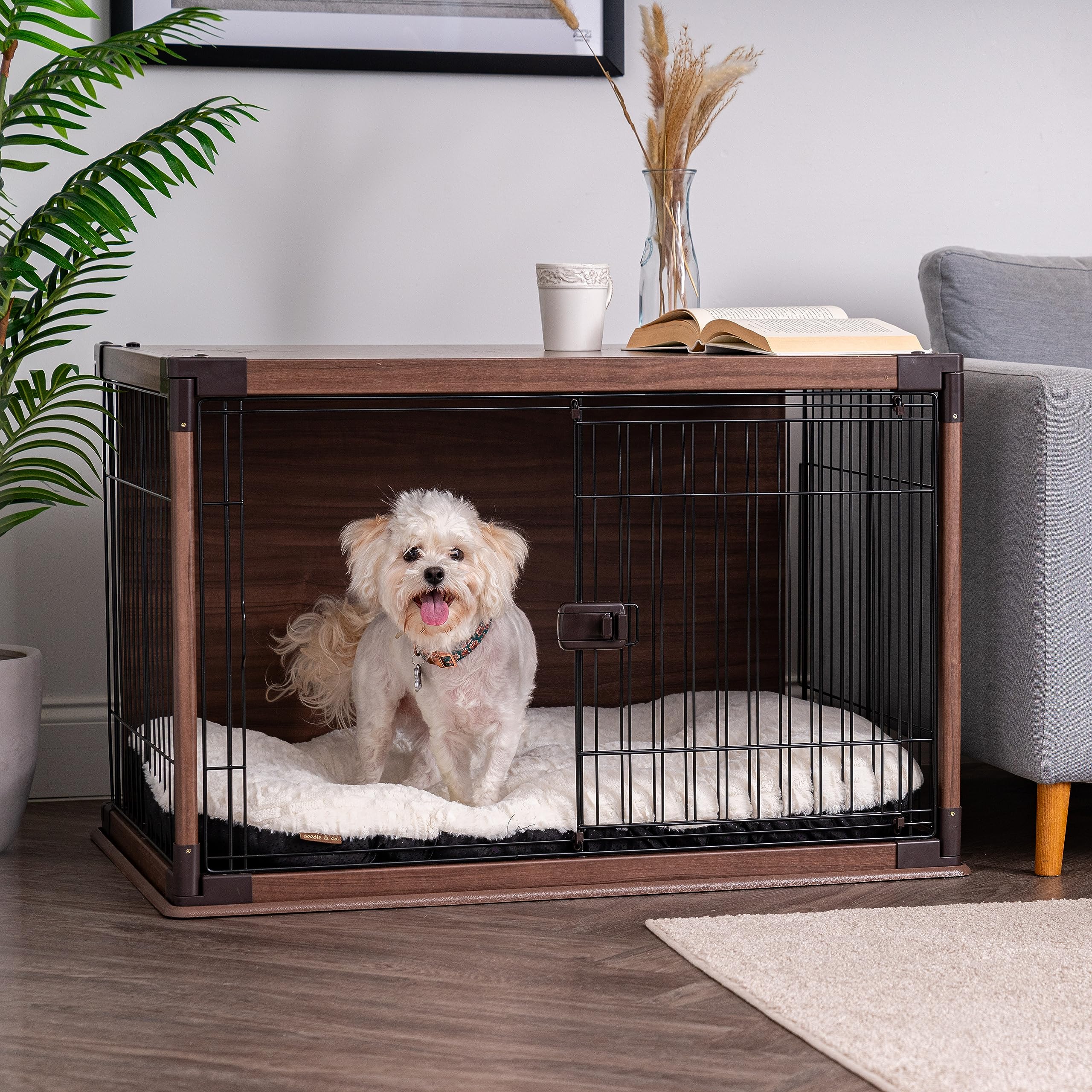 Iris Usa Modern Wooden Dog Crate – Stylish Furniture-Style Indoor Kennel & End Table For Small To Medium Dogs, Secure Enclosed Pet Cage With Sliding Door, Dark Brown