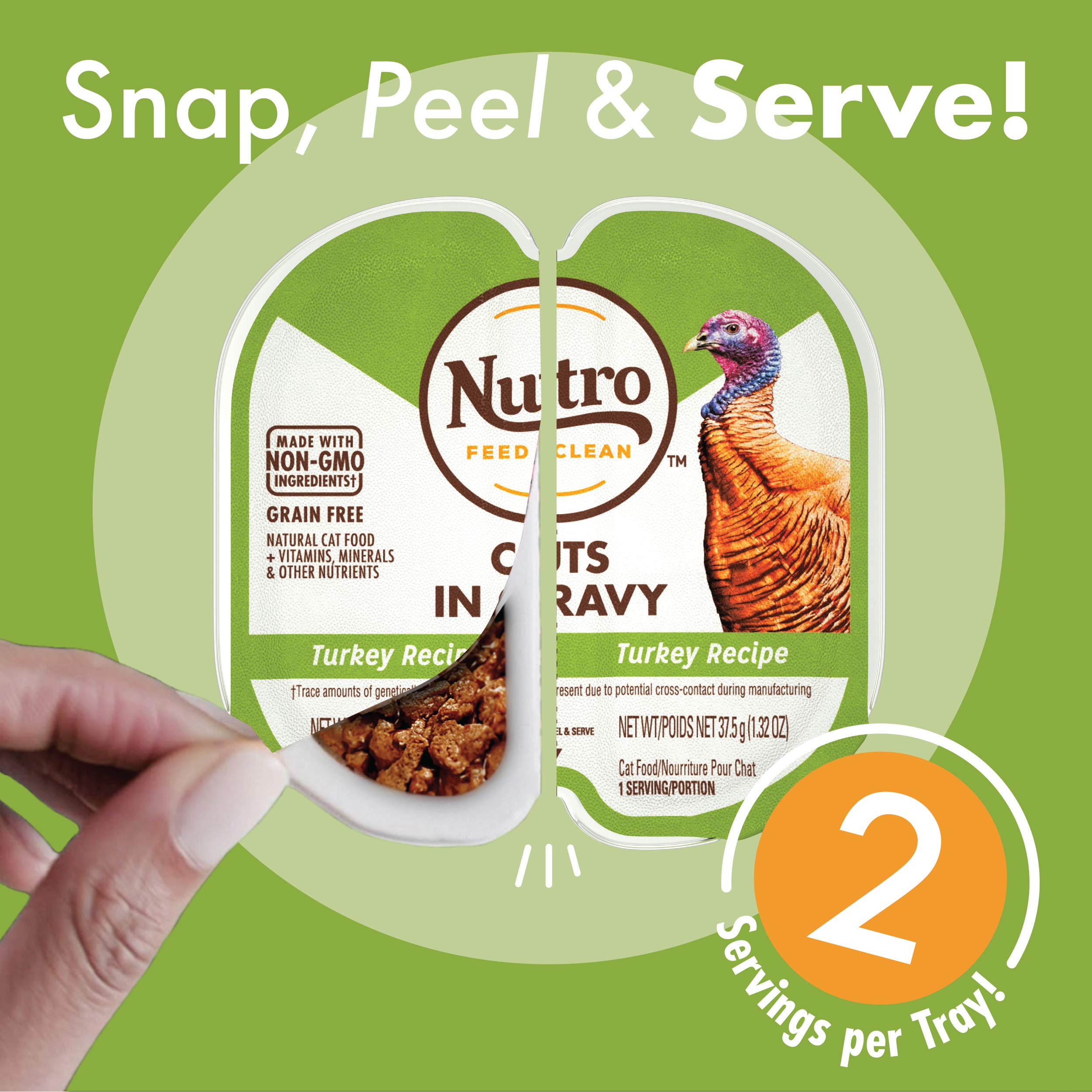 NUTRO Grain Free Natural Soft Wet Cat Food Cuts in Gravy Turkey Recipe, (24) 2.6 oz. PERFECT PORTIONS Twin-Pack Trays